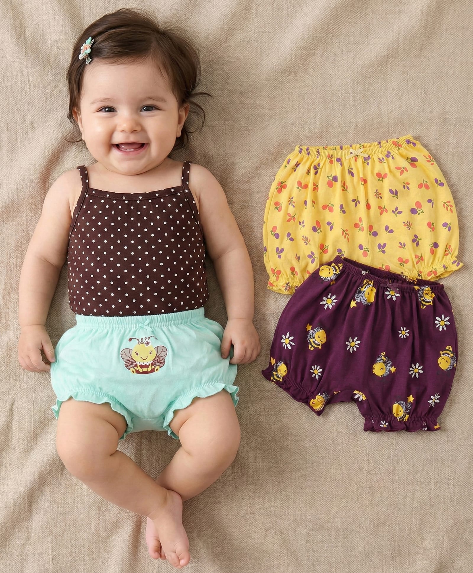 Babyoye Eco Conscious Cotton  Bees & Floral Print Bloomers Pack of 3 - Multicolour-image-18