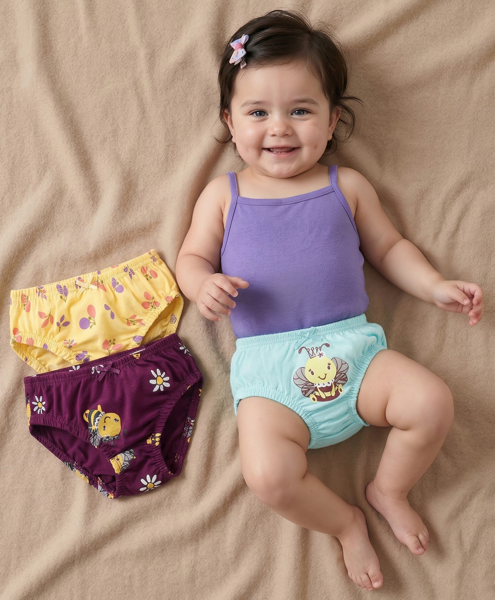 Babyoye Eco Conscious Cotton Knit Panties Bees Print Pack of 3 -Multicolour-picture-25