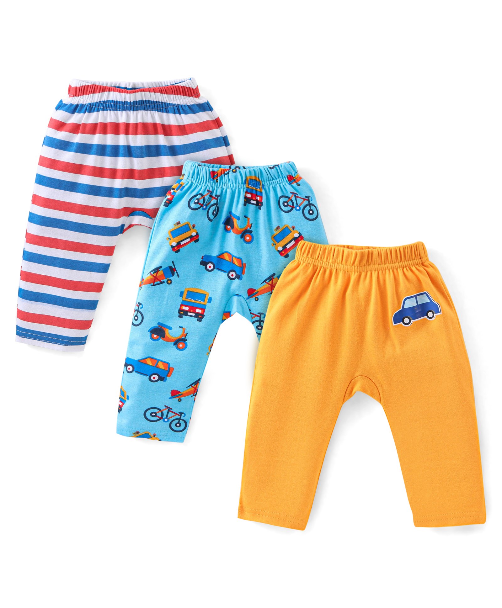 Babyhug Cotton Knit Diaper Pants Full Length Car Printed Pack of 3 - Multicolour-picture-18