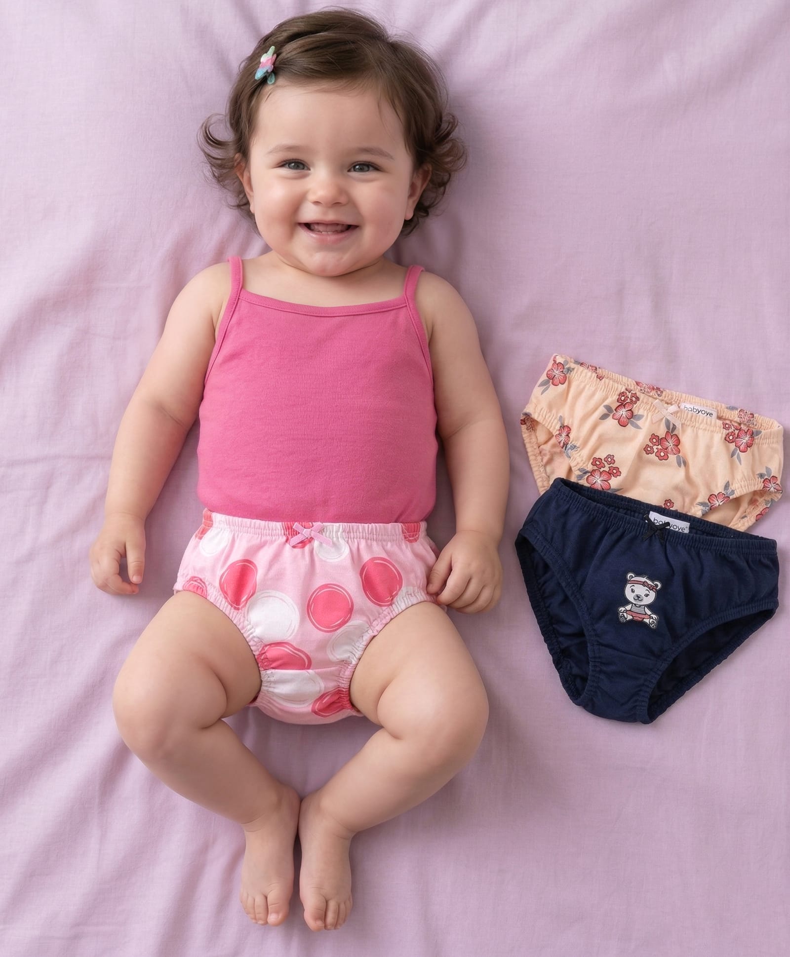 Babyoye Cotton Eco Conscious Panties Floral Print Set of 3 - Blue Beige and Pink-image-39