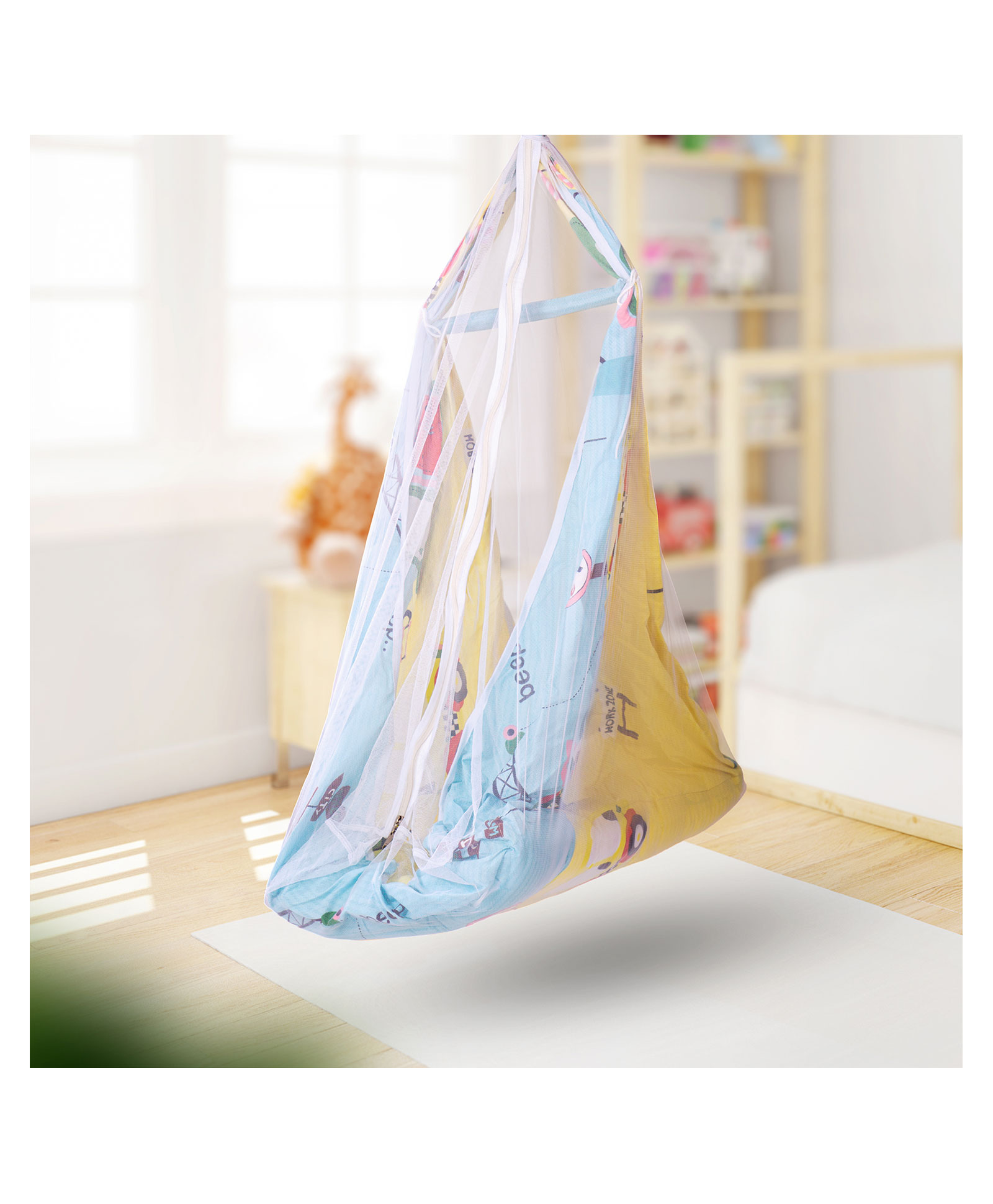 Baybee Cotton Baby Hanging Swing cradle with Mosquito Net - Yellow-image-48