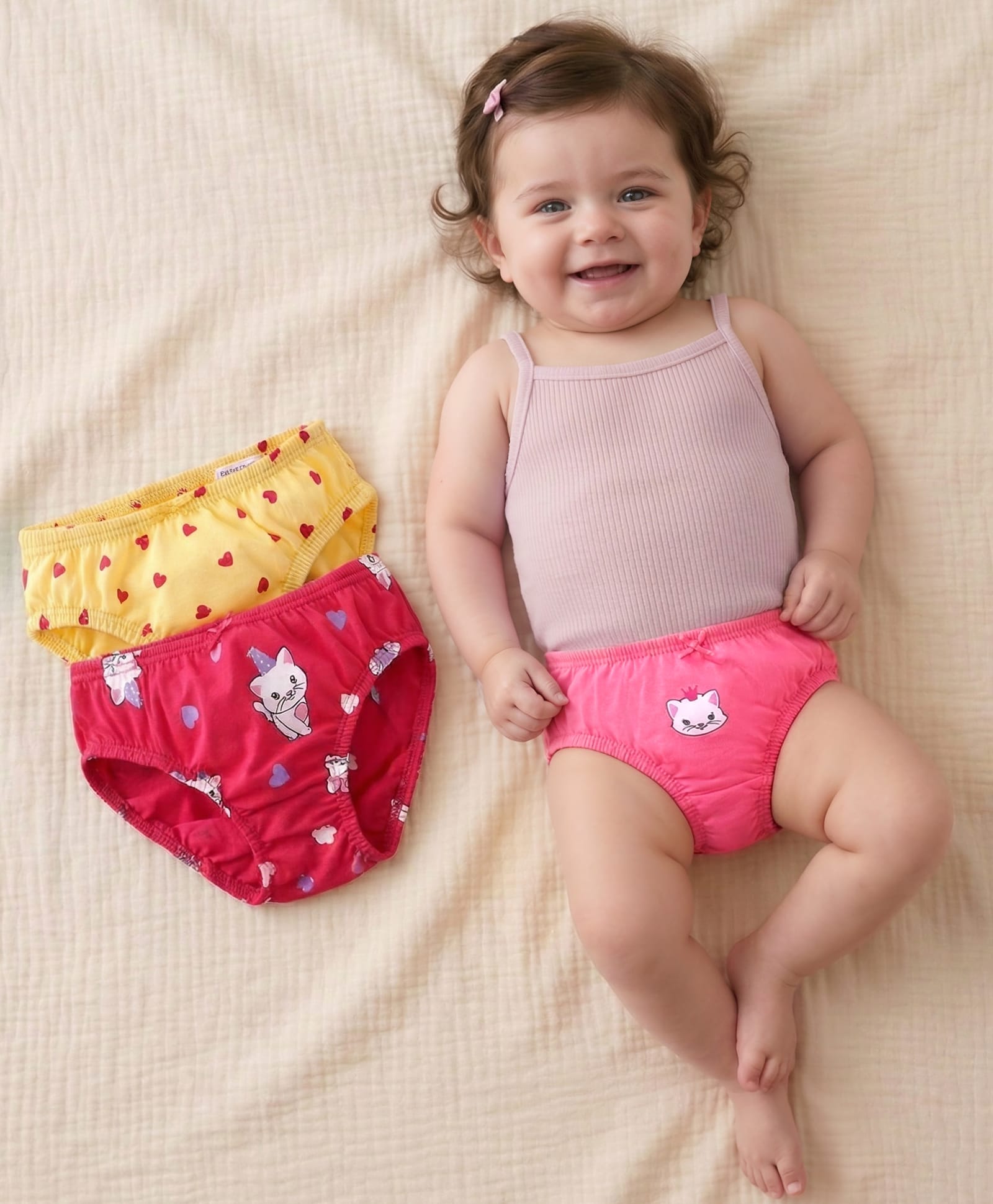 Babyoye Eco Conscious Cotton Knit Panties With Floral Print Pack Of 3 - Red & Yellow-picture-17