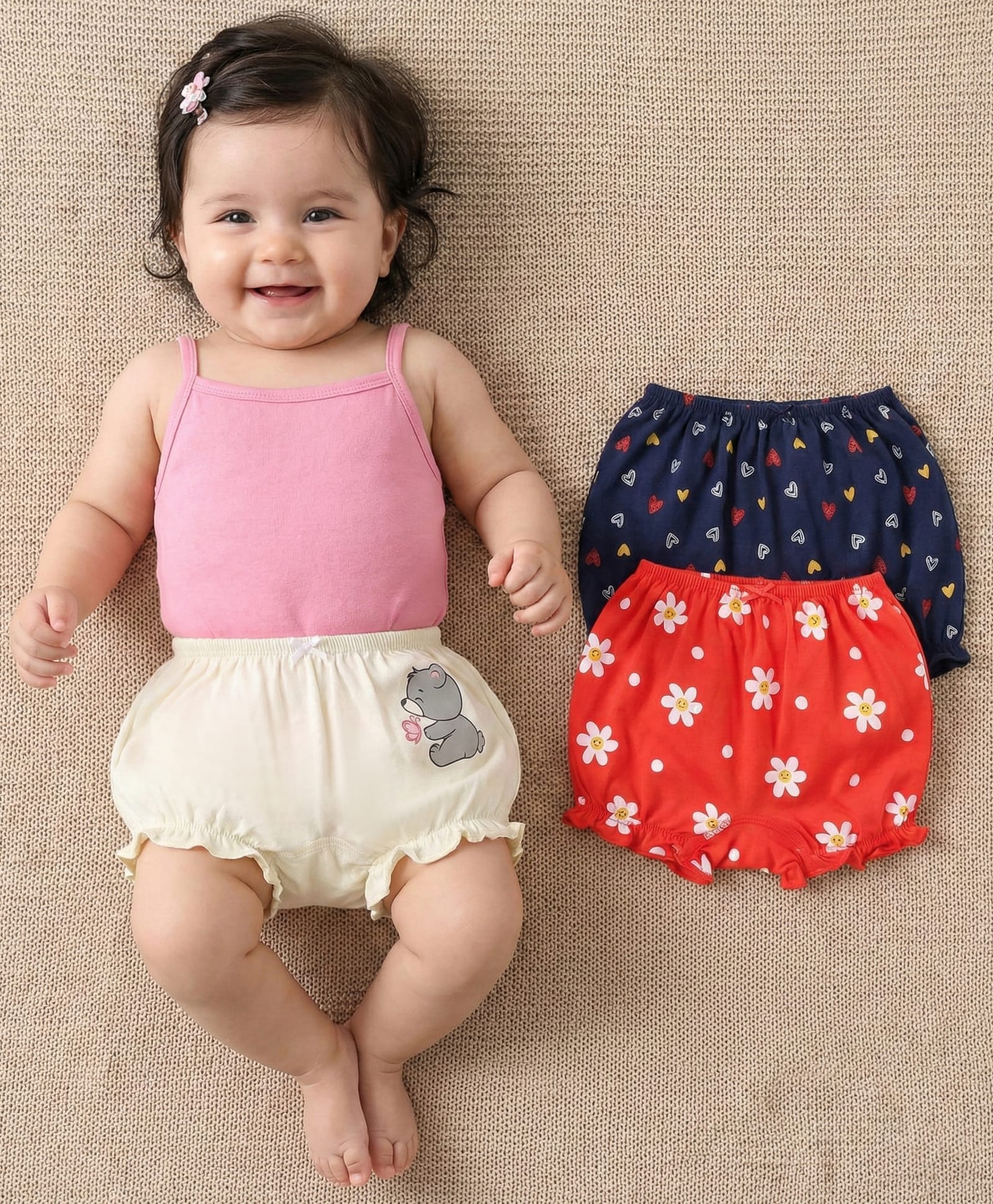 Babyoye Eco Conscious Cotton Bloomers Floral Print Pack of 3 - Multicolour-image-31