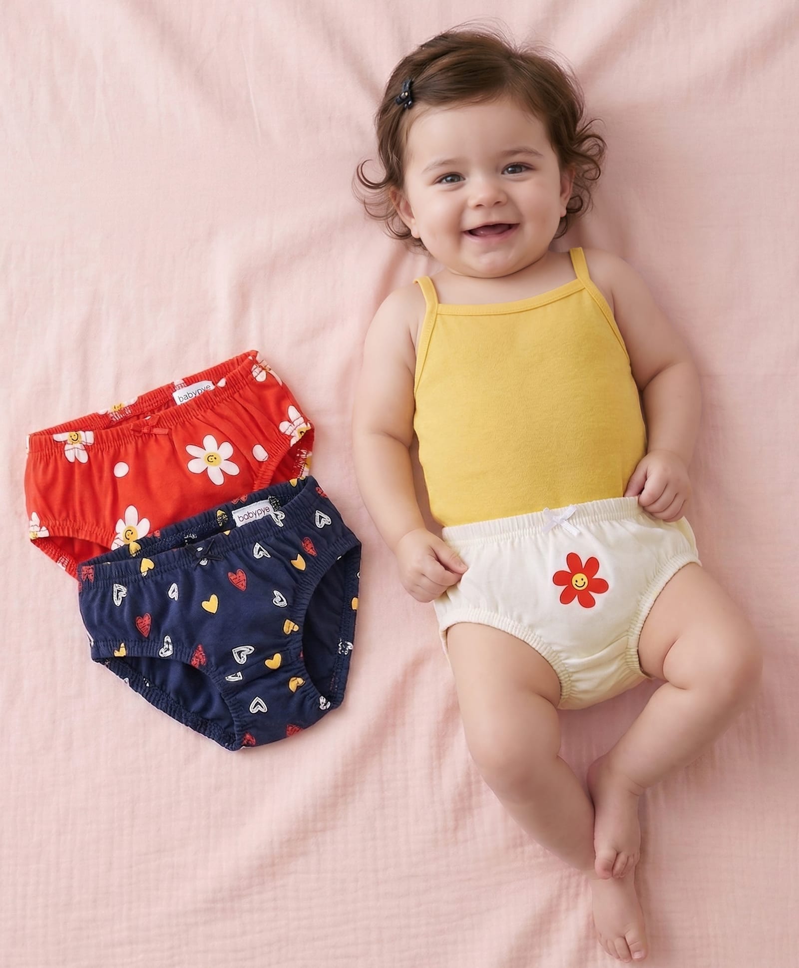 Babyoye Cotton Eco Conscious Panties Floral Print Set of 3 - Blue Red and White-picture-11