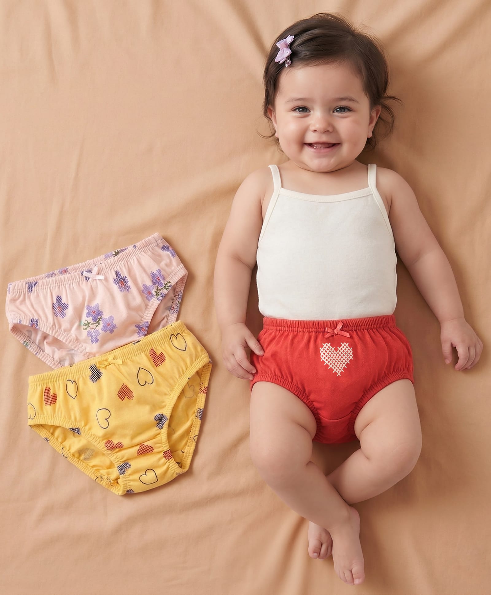 Babyoye Cotton Eco Conscious Panties Heart Print Set of 3 - Red Pink and Yellow-picture-15
