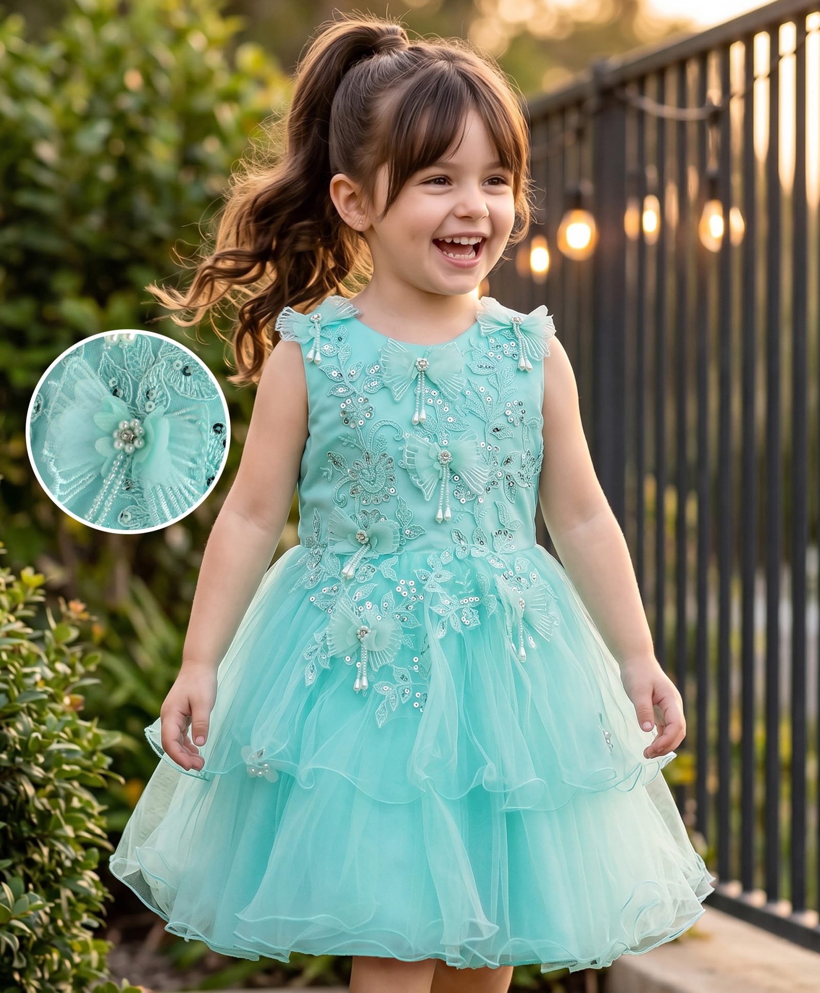 Mark & Mia Sleeveless Partywear Frock with Sequin Detailing - Mint Blue-image-28