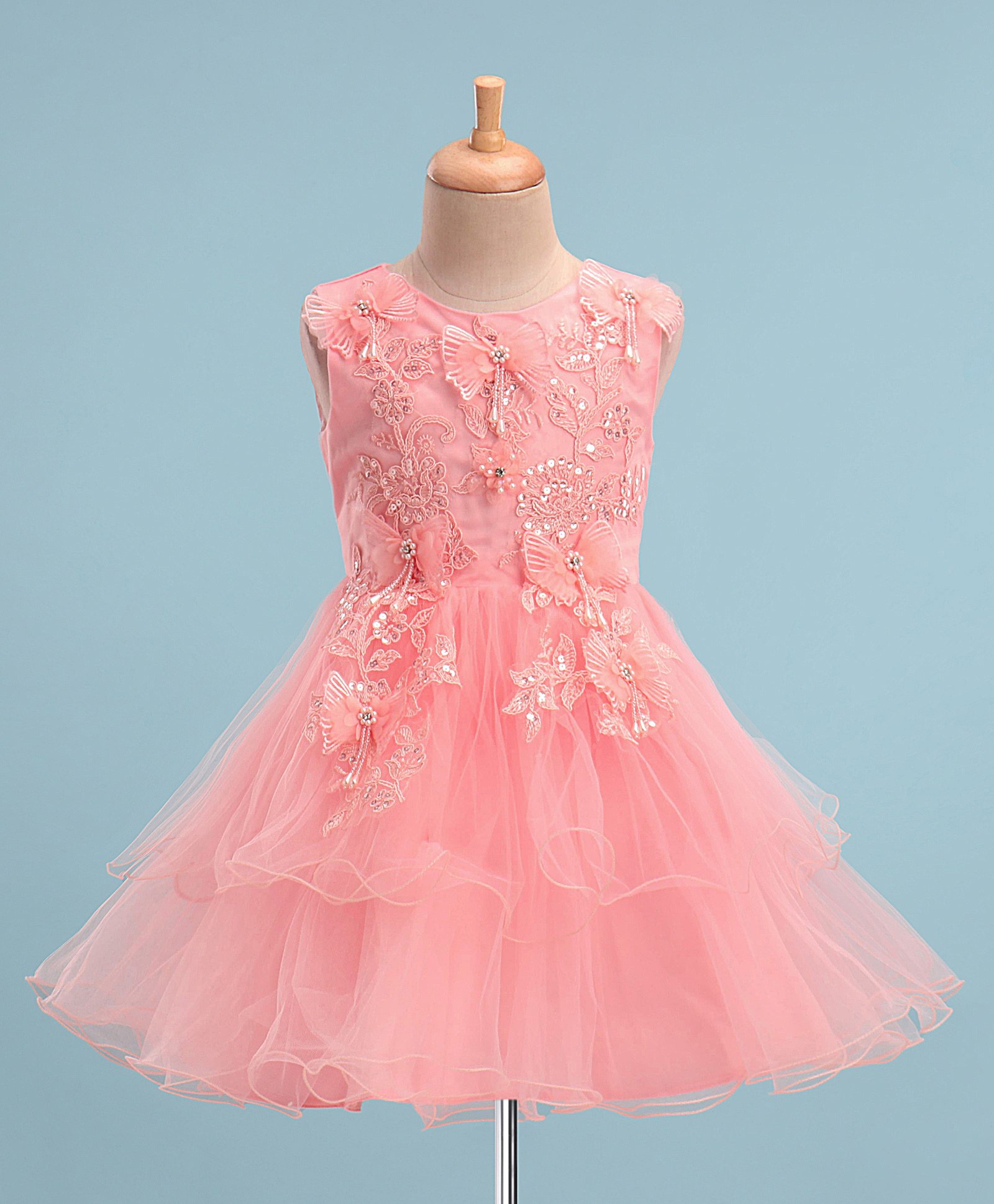 Mark & Mia Sleeveless Partywear Frock with Sequin Detailing - Peach-image-24