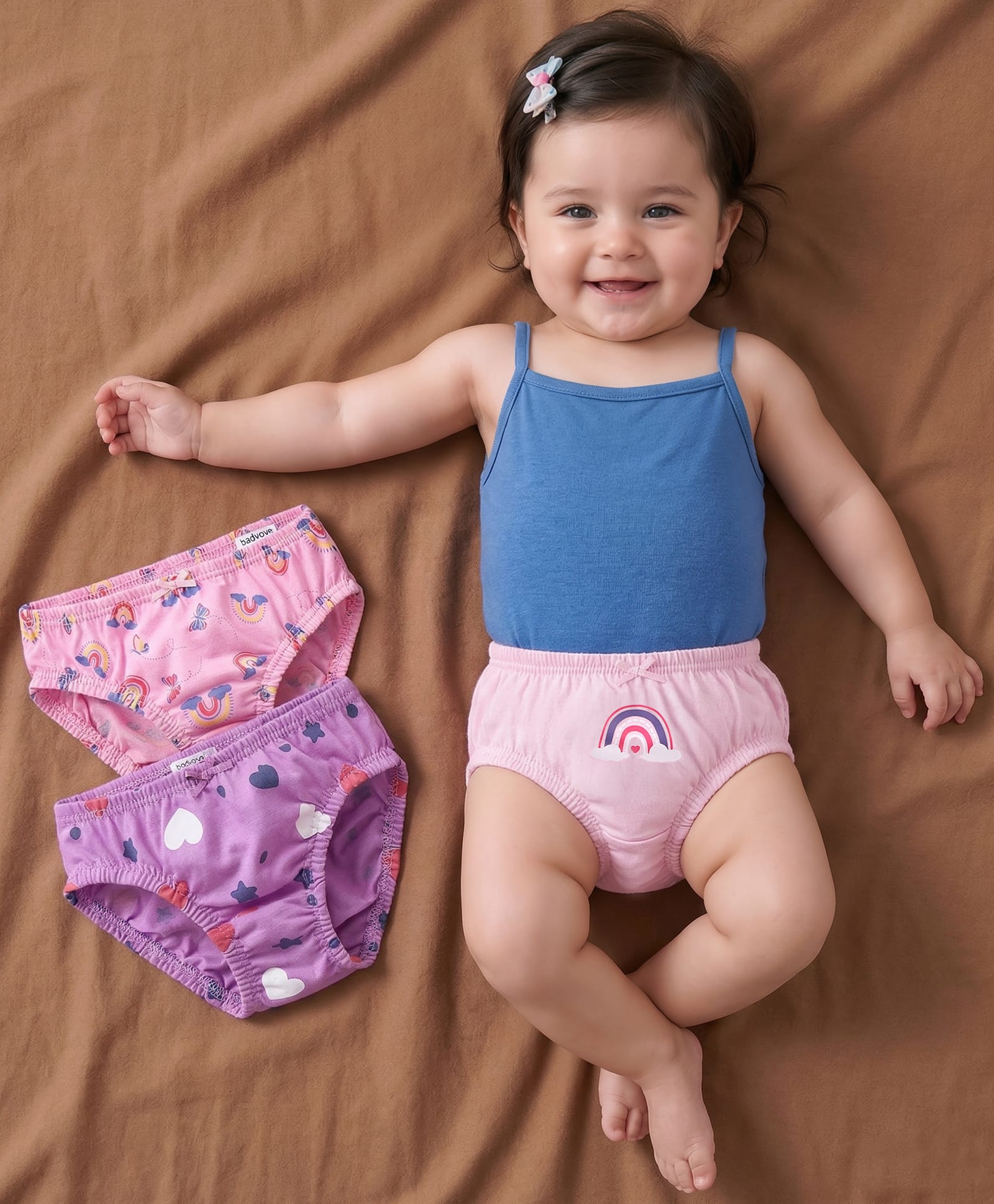 Babyoye Eco Conscious Cotton  Heart & Rainbow Printed Panties Pack of 3 - Pink & Purple-image-23