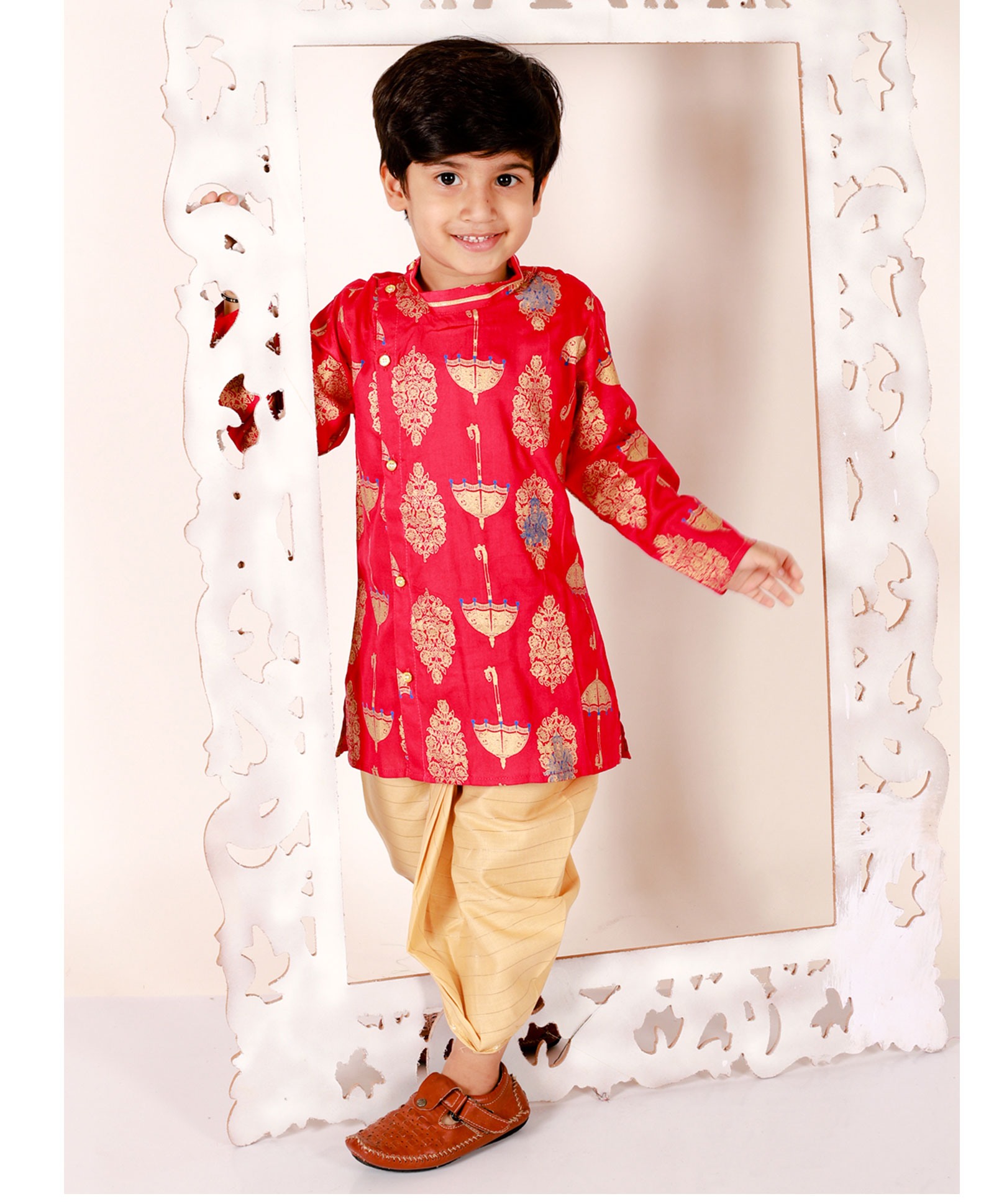 Superminis Full Sleeves Self Design Kurta & Dhoti Set - Pink-picture-29