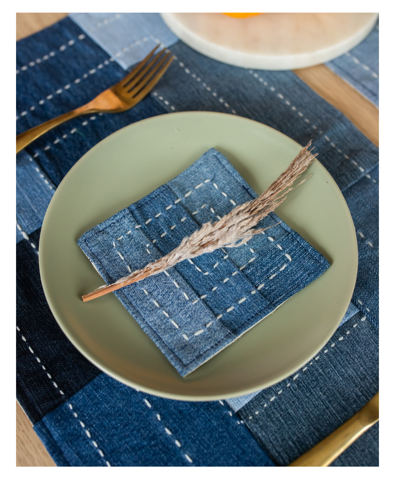 Dwij Products Upcycled Denim Set of 4 Coasters (Boxed) - Blue-image-12