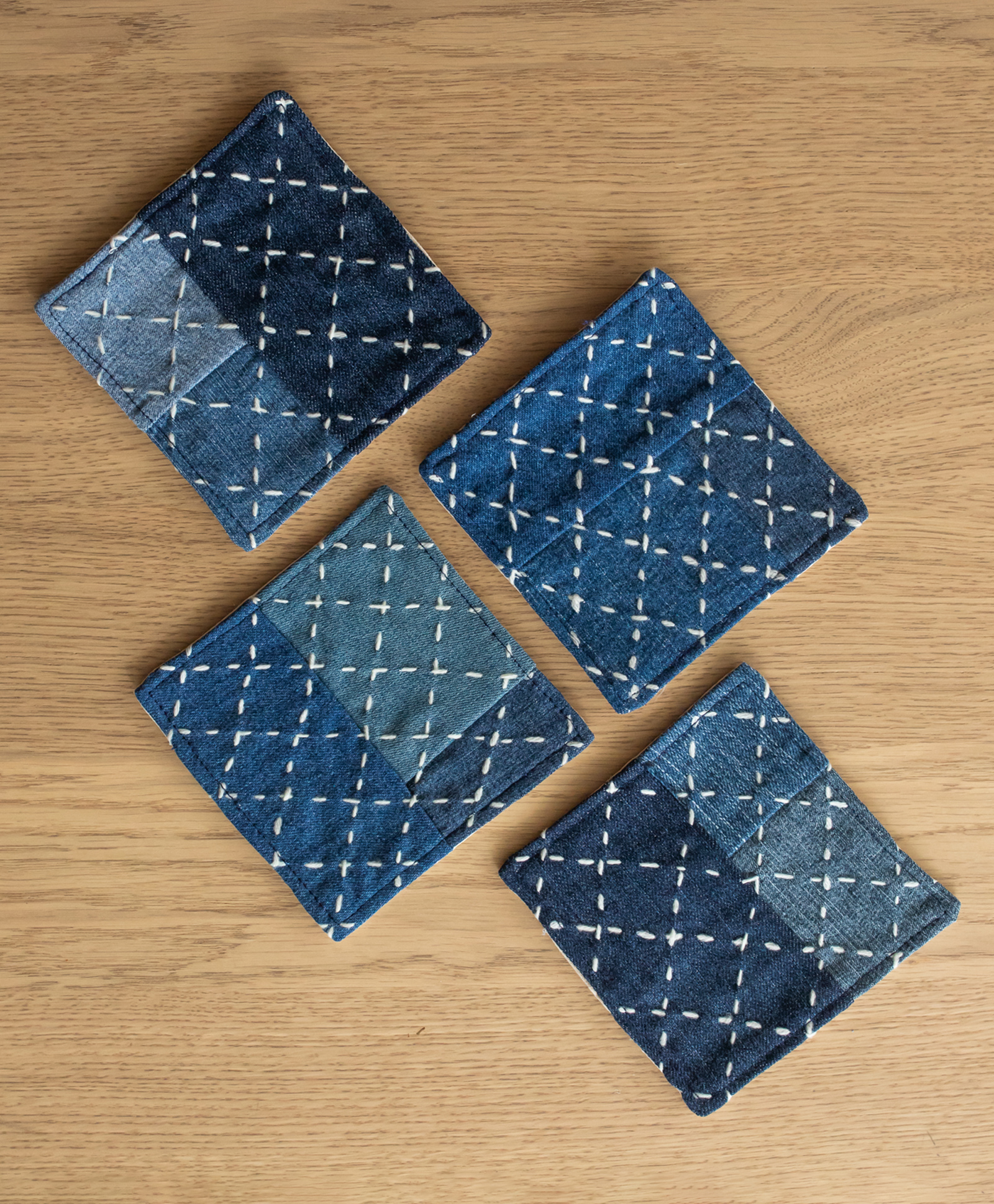 Dwij Products Upcycled Denim Set of 4 Coasters (Criss Cross) - Blue-picture-11