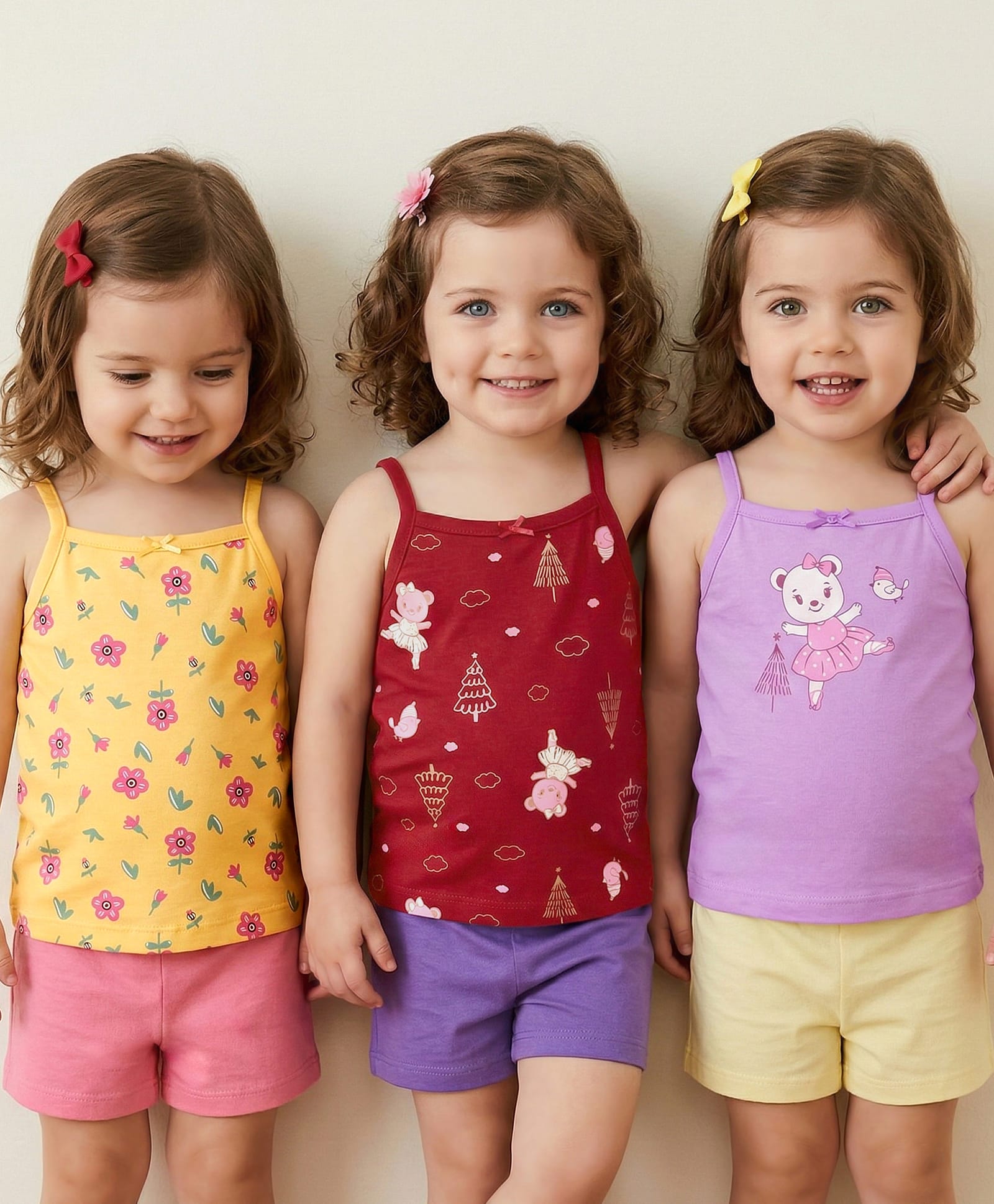 Babyoye Eco Conscious Cotton Sleeveless Slips Floral Print Pack of 3 - Yellow & Maroon-image-32
