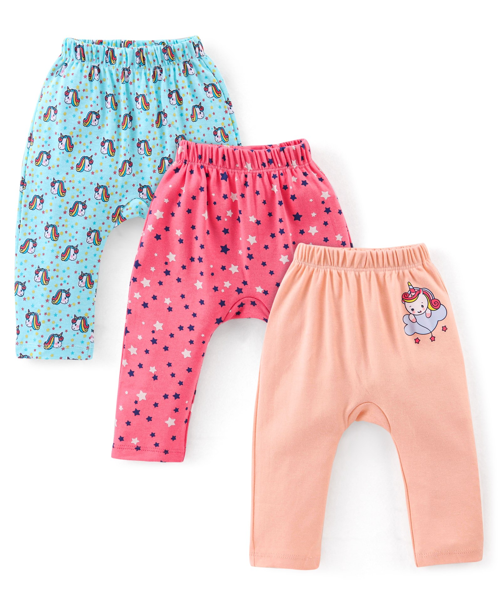 Babyhug Single Jersey Knit Full Length Diaper Legging Unicorn Print Pack Of 3 - Multicolor-picture-31
