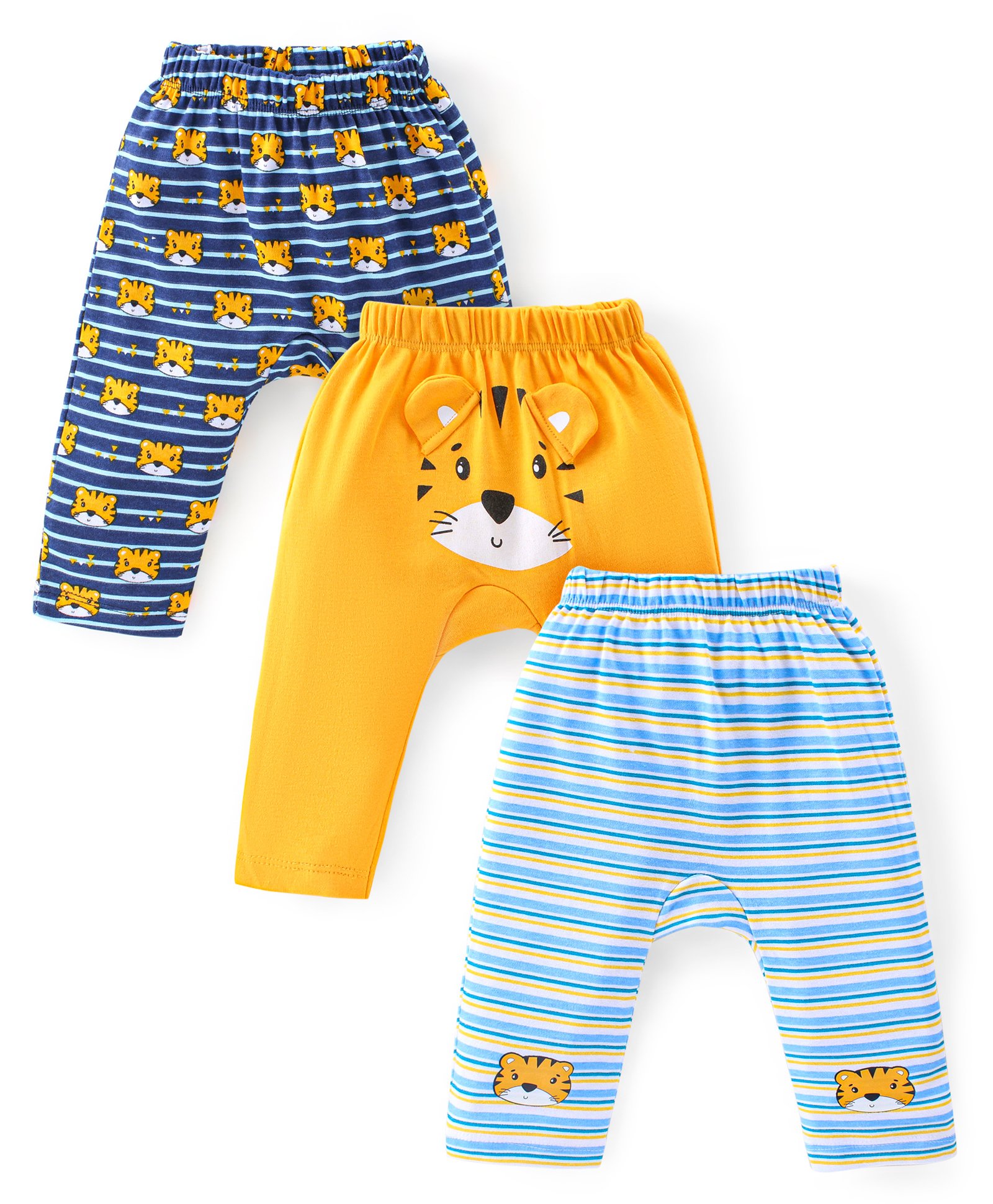 Babyhug Full Length Diaper Leggings Pack of 3 Tiger Printed - Blue & Yellow-picture-15