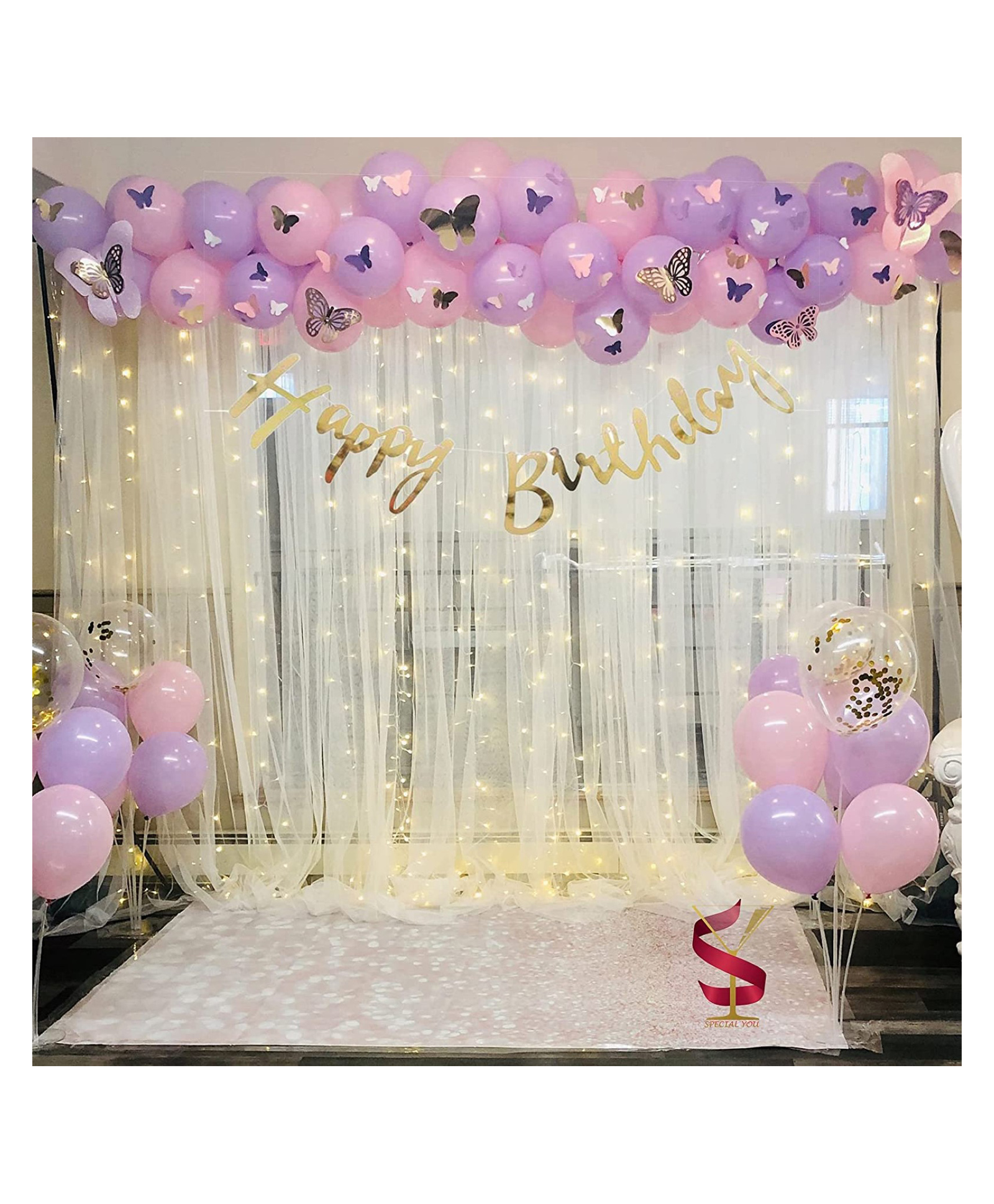 Bubble Trouble  Birthday Decorations DIY Combo Kit with White Net Curtain Cloth & Fairy Lights - 58 pc-image-29