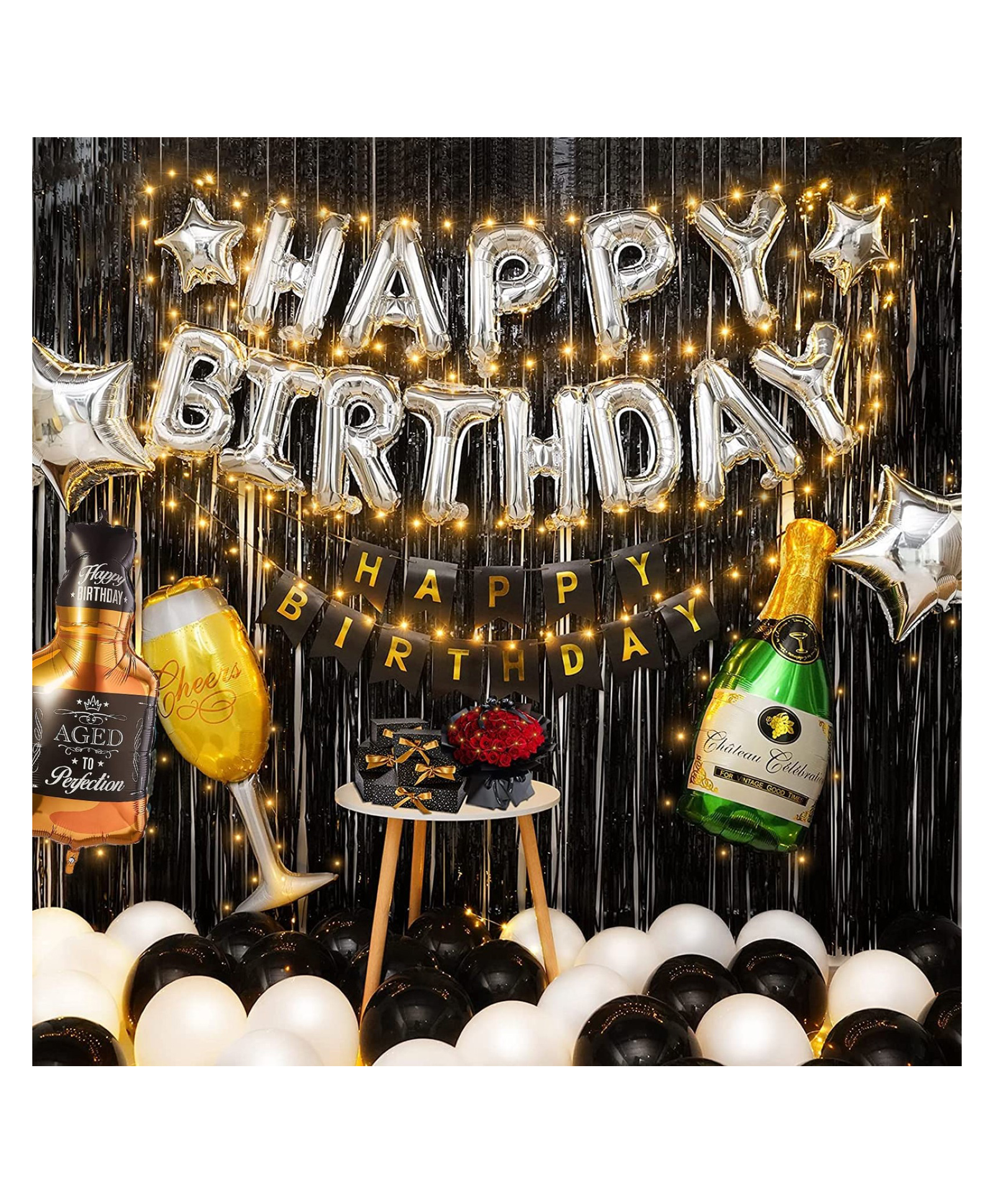 Bubble Trouble Happy Birthday Decorations For Boys Girls Birthday Decoration Kit Birthday Banner Foil Balloons Pump Lights Foil Curtain Star Foil Decoration Items Combo 61 Pcs-image-17