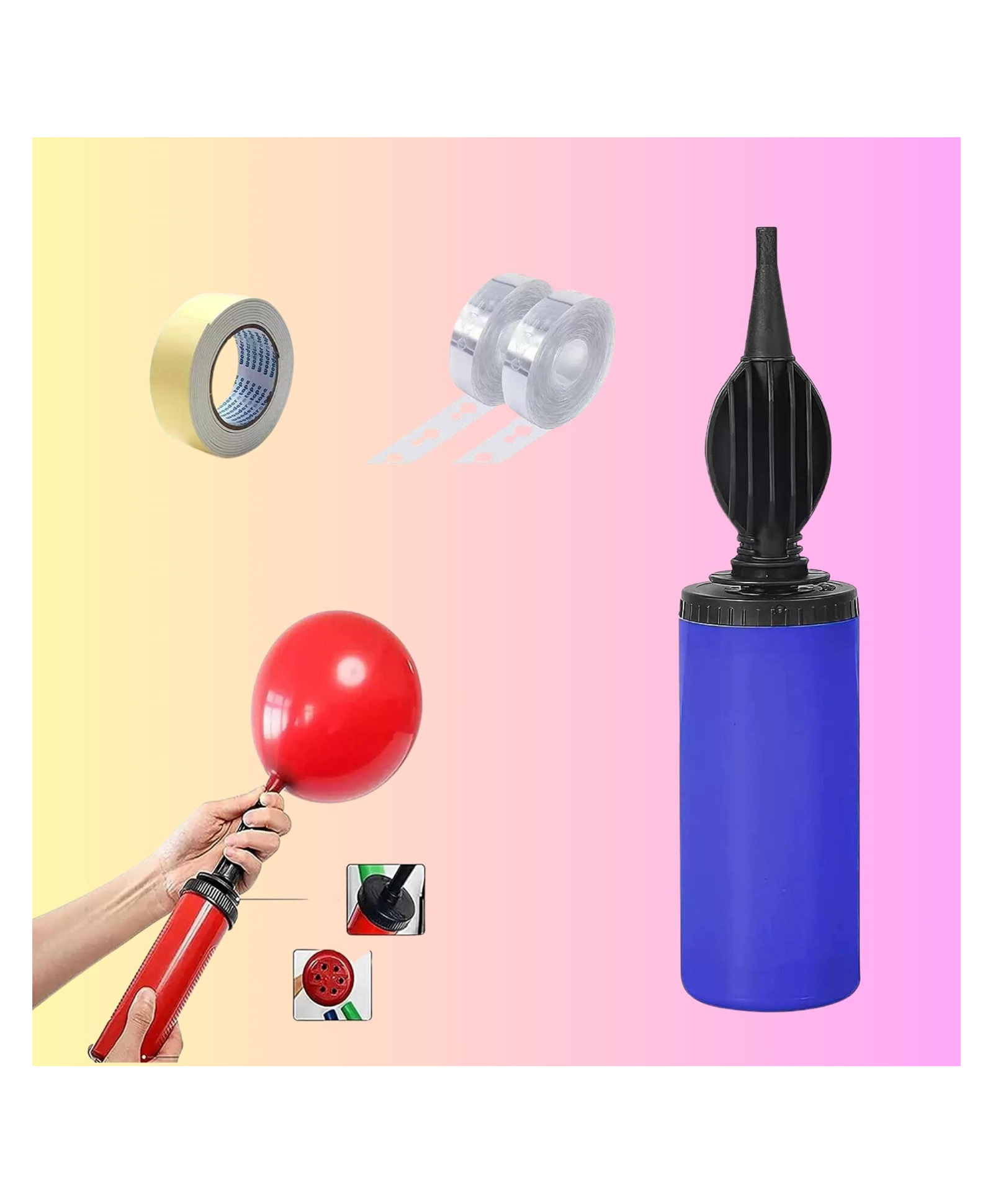 Bubble Trouble  Pump Machine For Birthday Decoration Accessory Kit With Balloon Arch Strip Arch Tape Double Sided Tape & Air Balloon Pump For Party Pack Of 3 Items-image-11