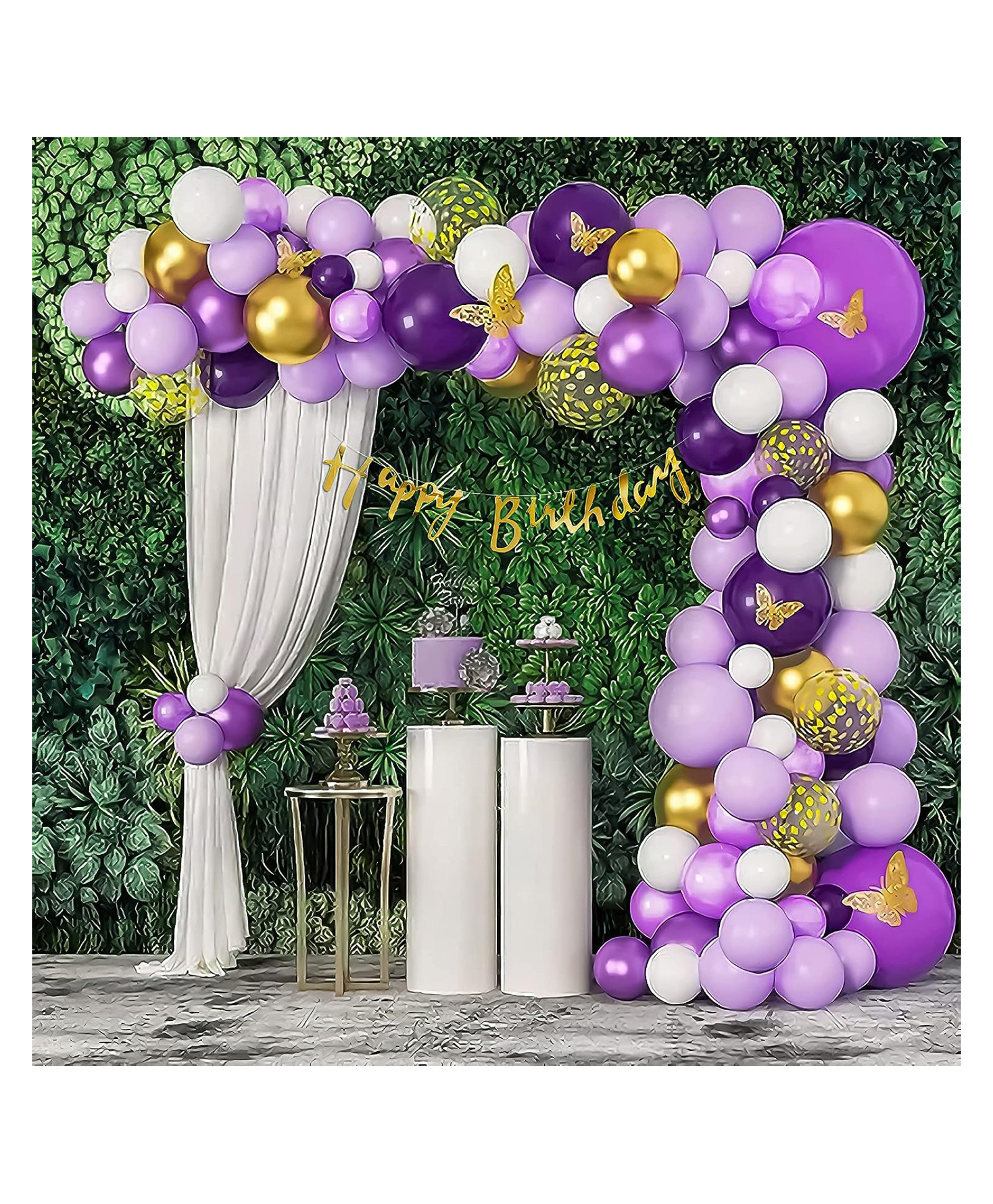 Bubble Trouble Purple White & Gold Butterfly Theme Happy Birthday Diy Kit With White Tulle Net Cloth For Decoration- 83 Pcs-image-6