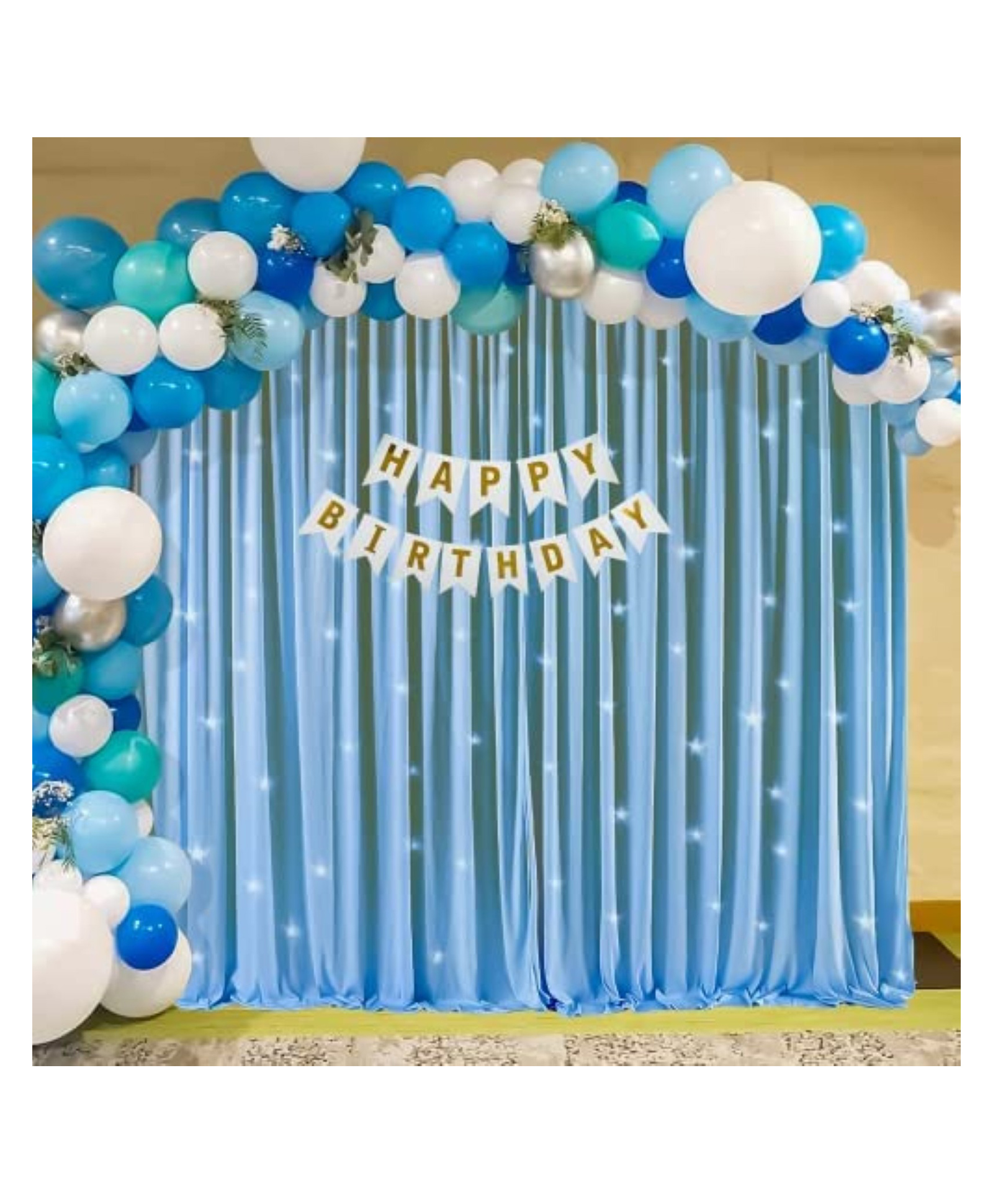 Bubble Trouble  Blue Theme Birthday Decorations Items For Baby Boy With Tulle Net Blue Curtain Dark Blue Light Blue White Mint Green Silver Chrome Balloons Set Of 61 Items-image-25