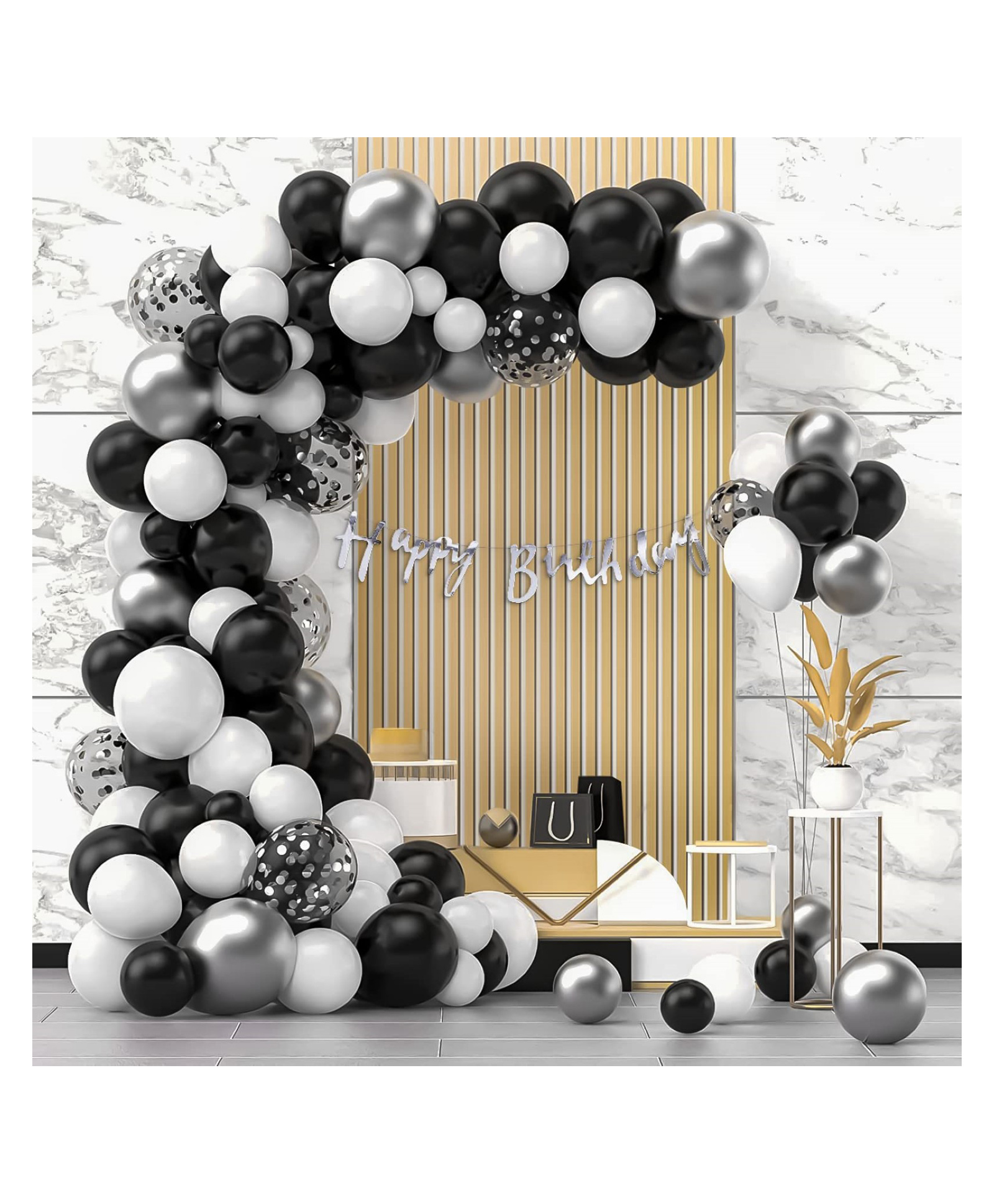 Bubble Trouble  Birthday Decoration Items For Boys & Girls Black & White Theme Birthday Decoration Metallic Balloons Confetti Balloons With Happy Birthday Party Banner -65 Items-image-38