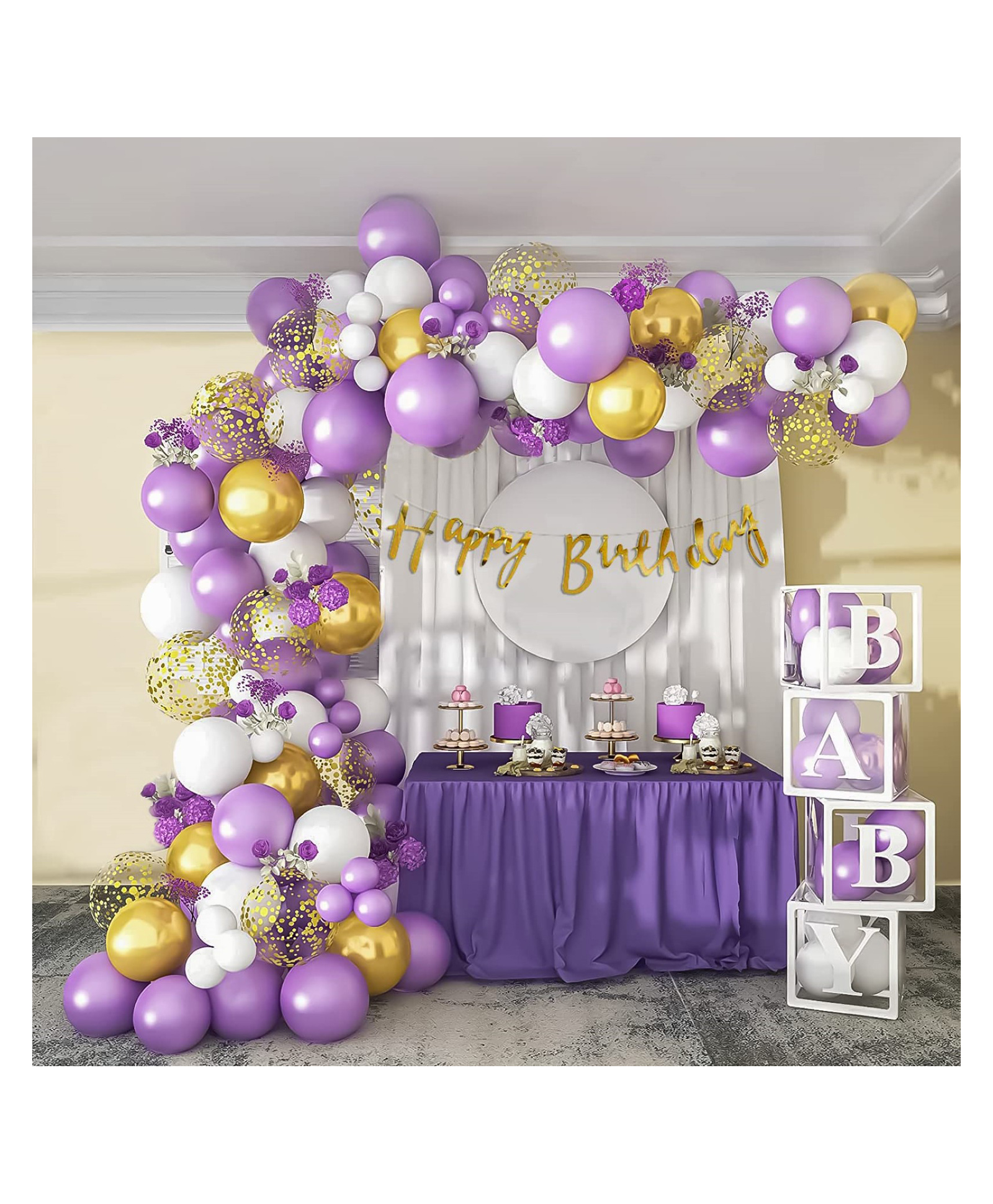 Bubble Trouble  Birthday Decoration Items Diy Kit With Pastel Purple White With Metallic & Confetti Gold Balloons Decorations Kit Happy Birthday Banner For Girls Boys Kids Pack Of 67 Items-image-18