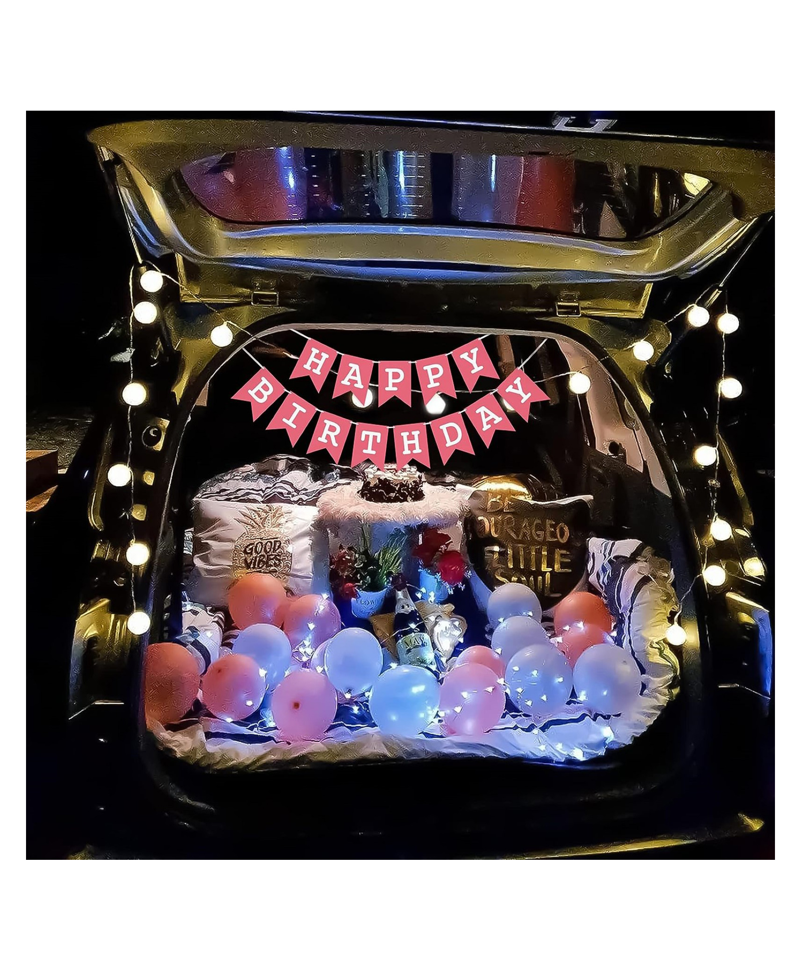 Bubble Trouble  Car theme birthday decoration with rose gold & metallic silver color balloons arch & Pink birthday banner- Set of 33 Items-image-29