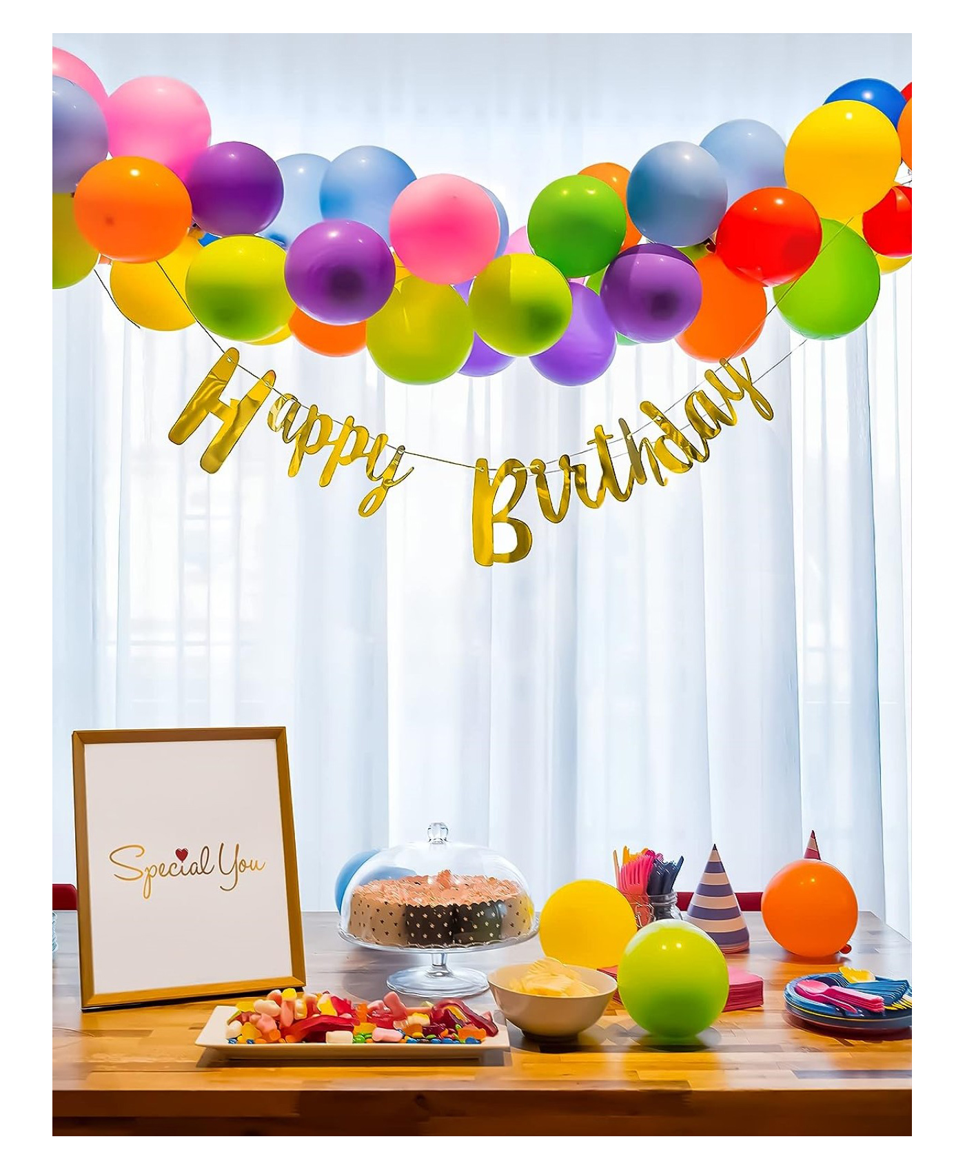 Bubble Trouble Theme Happy Birthday Decoration Items for Kids Party Decor with Multicolor Balloons & Gold Cursive HBD Banner Set of 43 items-image-47