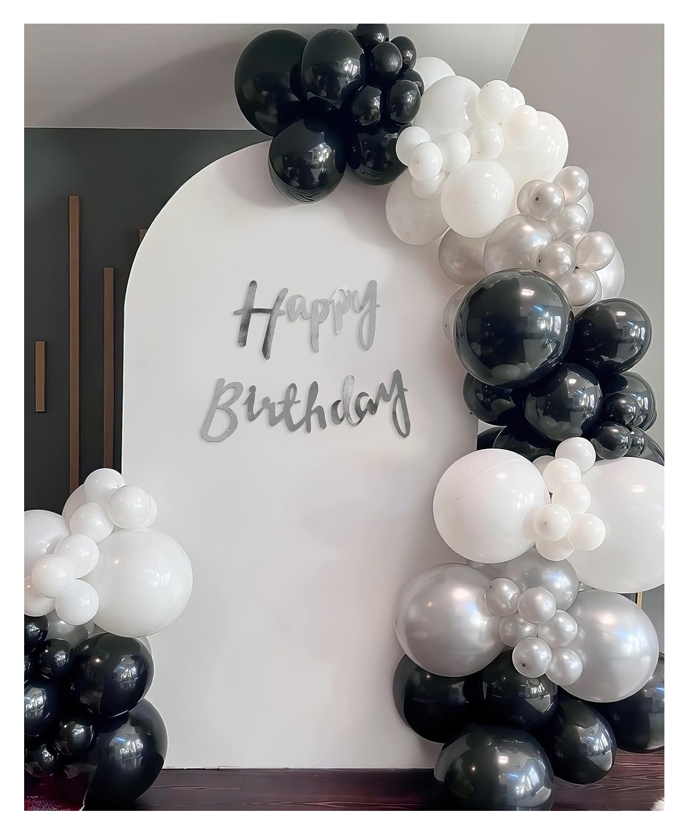 Bubble Trouble Black & White Theme Birthday decoration items kit for with Silver Cursive HBD Banner Black Metallic Silver & White Birthday Balloons for Theme Party & Party Decor- Set of 58 Items-image-12