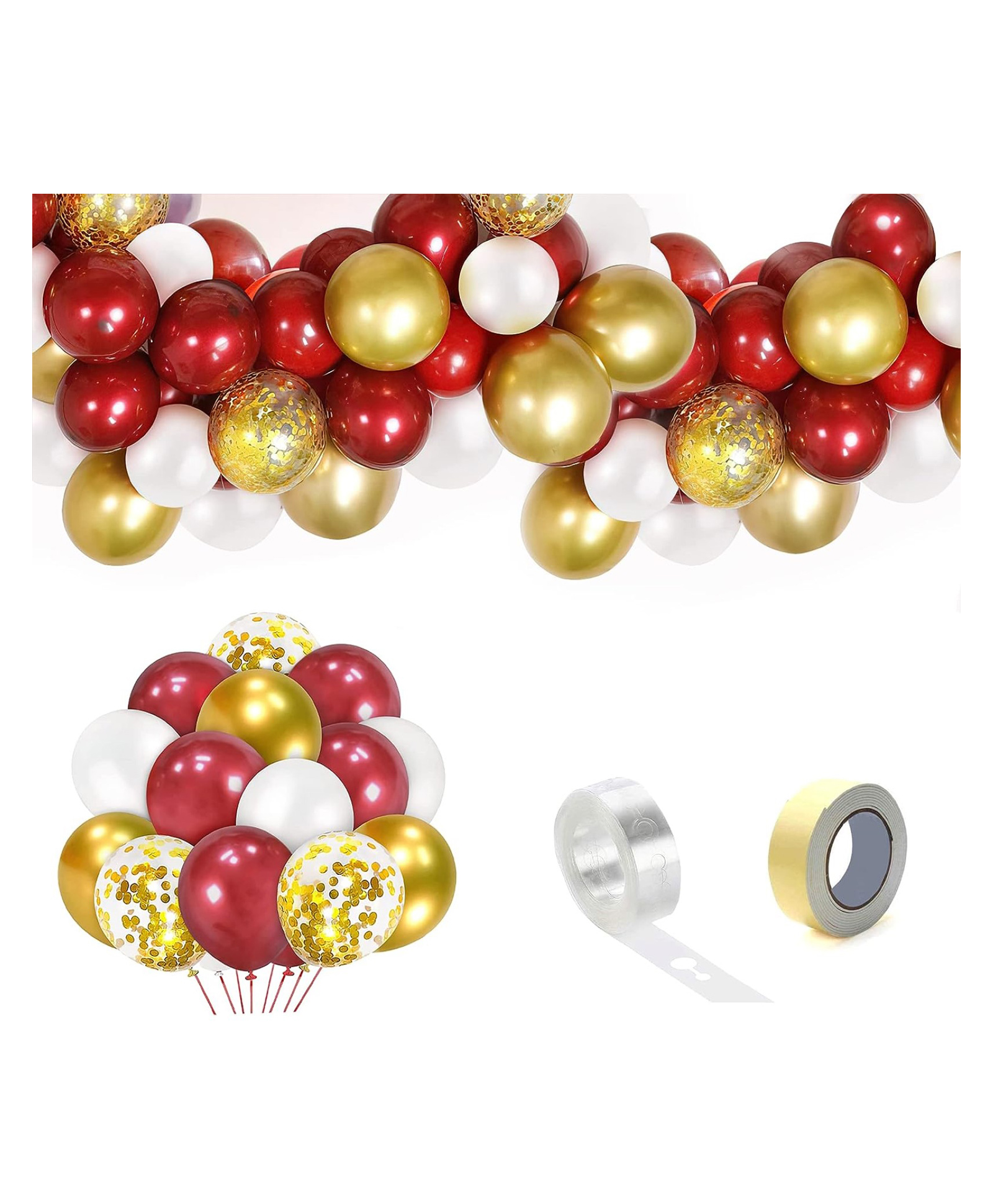 Bubble Trouble Red White Golden Metallic Party Balloons with Confetti Balloons Combo Set with Garland Strip Pack of 46 - Multicolour-image-29
