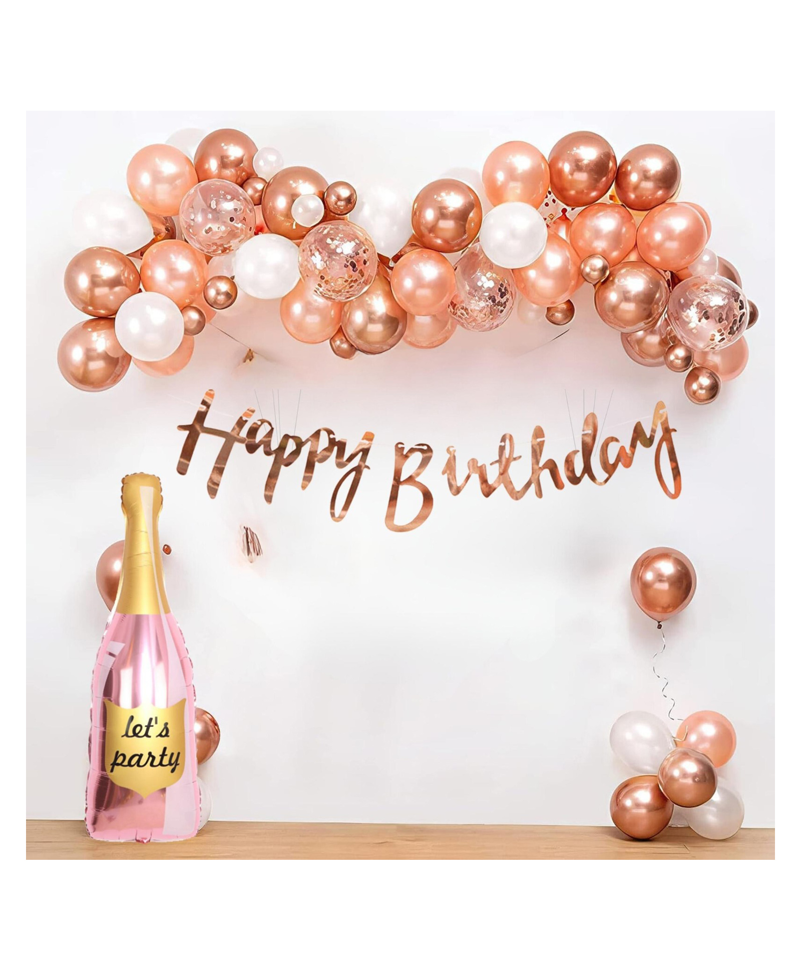 Bubble Trouble Rose Gold Theme Birthday Decoration Items with Rose Gold Balloon Confetti & Chrome Rose Gold White Balloons Ring Foil Balloon for Perfect Balloon Garland - Set of 36-picture-38