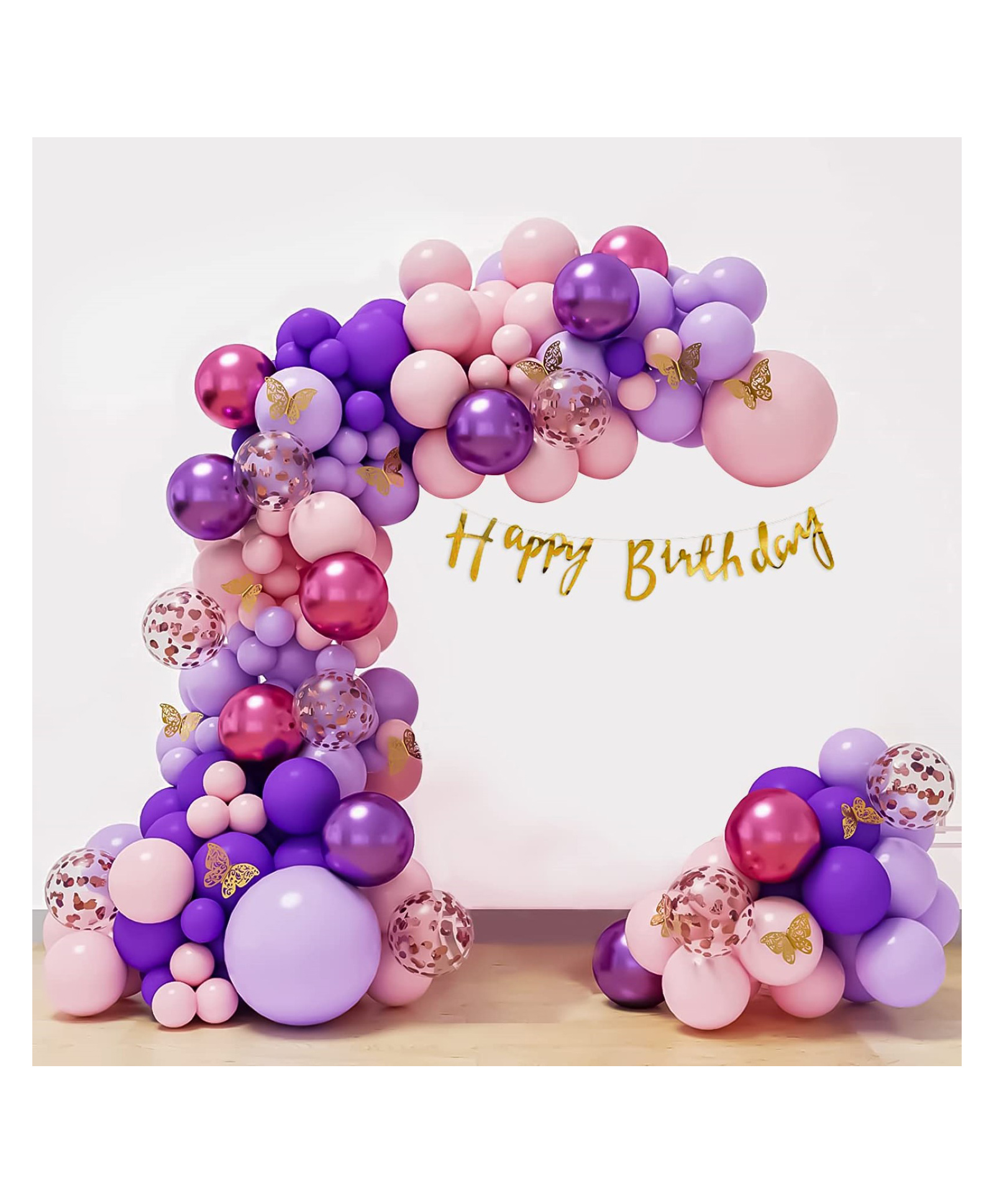 Bubble Trouble Happy Birthday Butterfly Theme Decoration DIY Combo with Pink & Purple Balloons Gold Happy Birthday Banner Gold Butterflies & Rose Gold Confetii Balloon - Pack of 82-picture-18