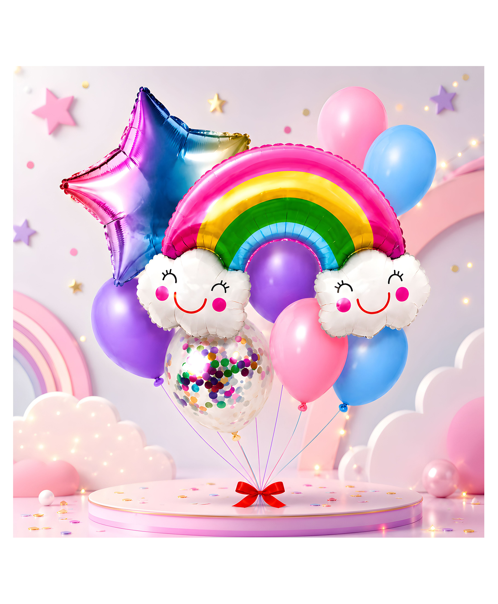 Bubble Trouble Rainbow Foil Balloon 6 Pastel 1 Polka Dot and Star Balloon for Decoration Baby Shower Pack of 9 Rainbow Foil Balloon Set- Multicolor-image-2