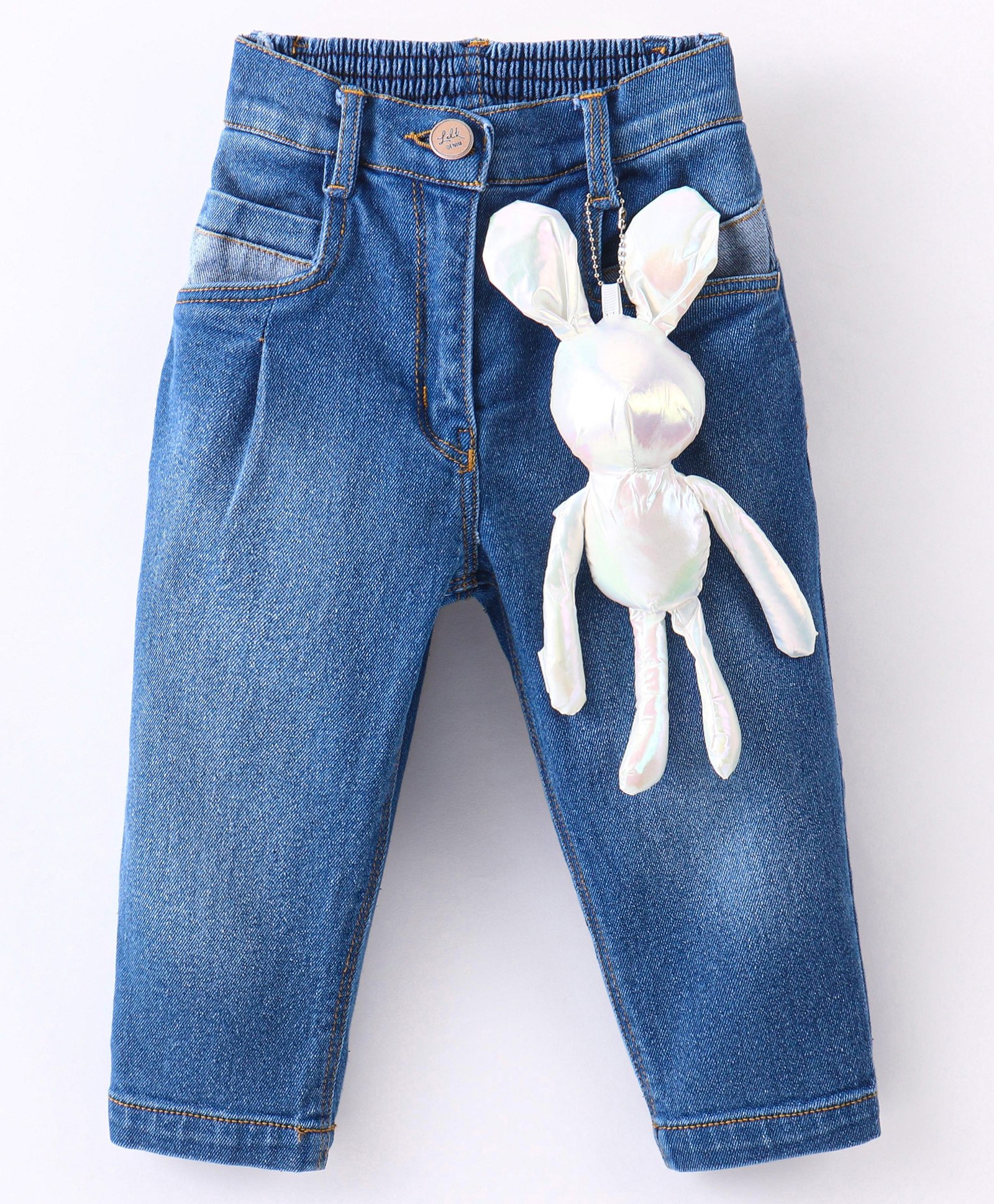 Little Kangaroos 100% Cotton Full Length Mom Fit Jeans Bunny Applique - Light Blue-picture-23