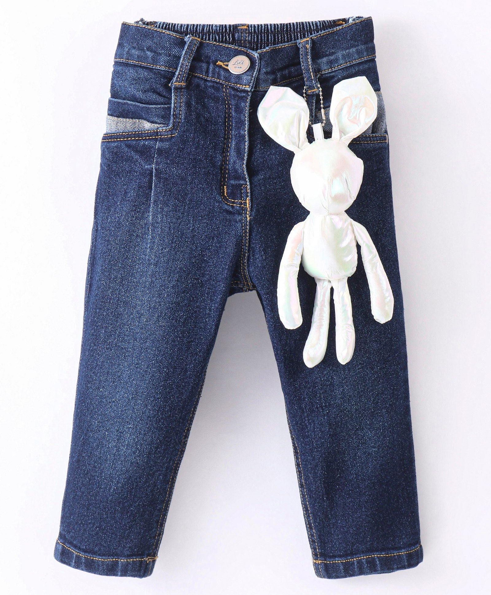 Little Kangaroos 100% Cotton Full Length Mom Fit Jeans Bunny Applique - Dark Blue-picture-22