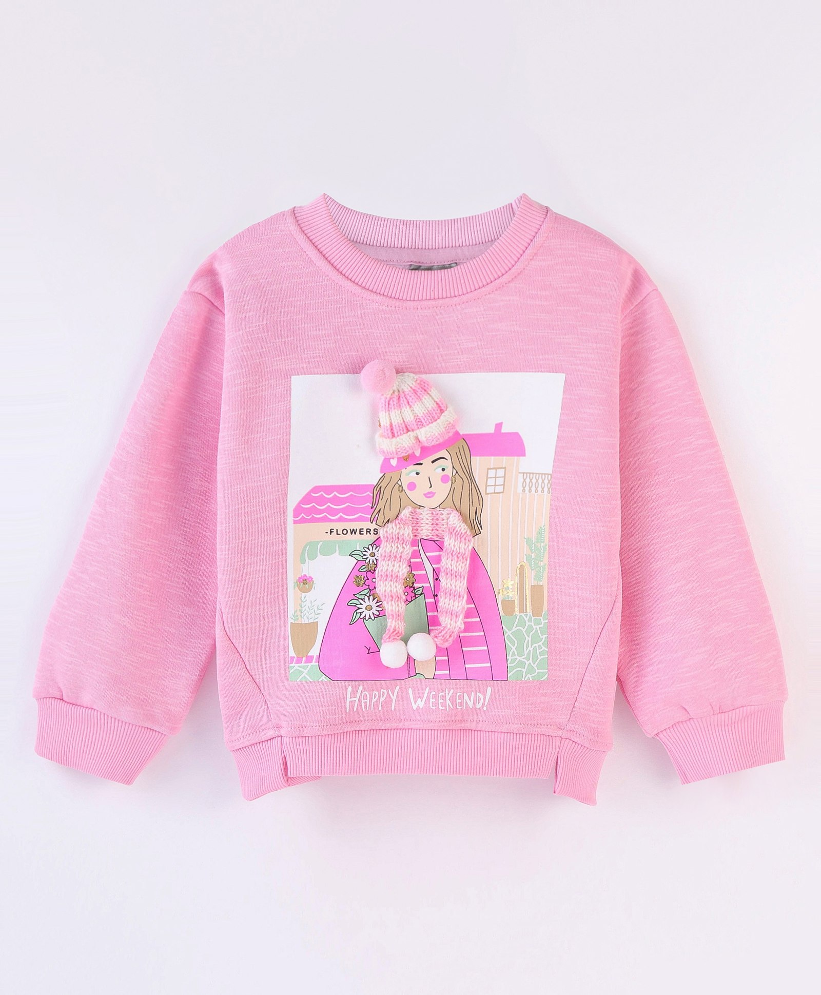 Little Kangaroos Fleece Full Sleeves Drop Shoulder Sweatshirt with Girl Print - Ballet Pink-image-32