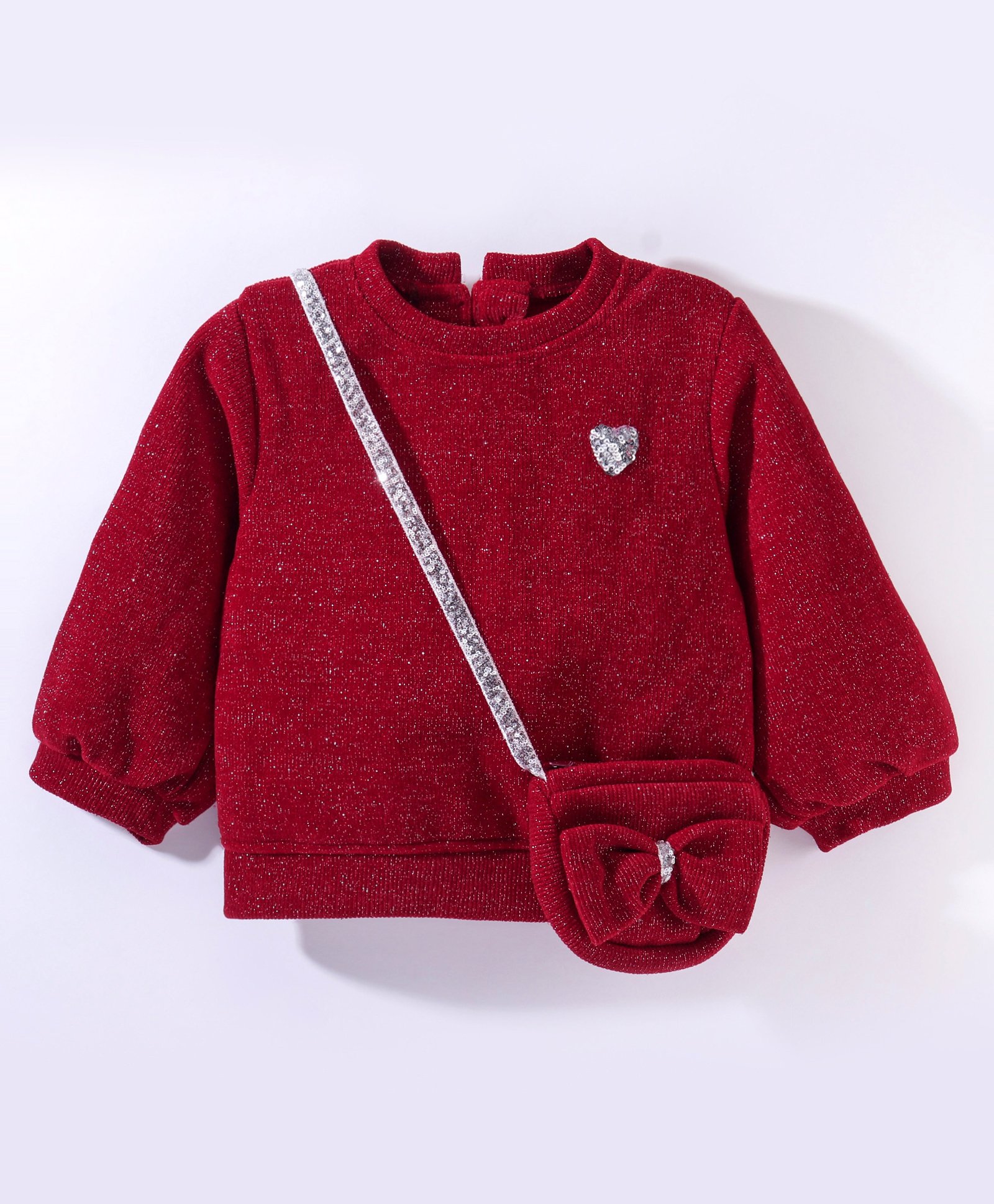 Little Kangaroos Cotton Full Sleeves  Drop Shoulder Party Top with Glitter Print & Sling Bag - Maroon-image-49