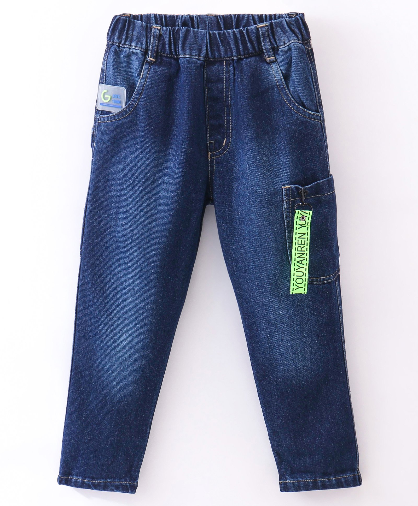 Little Kangaroos 100% Cotton Full Length Baggy Fit Washed Denim Jeans - Dark Blue-picture-28