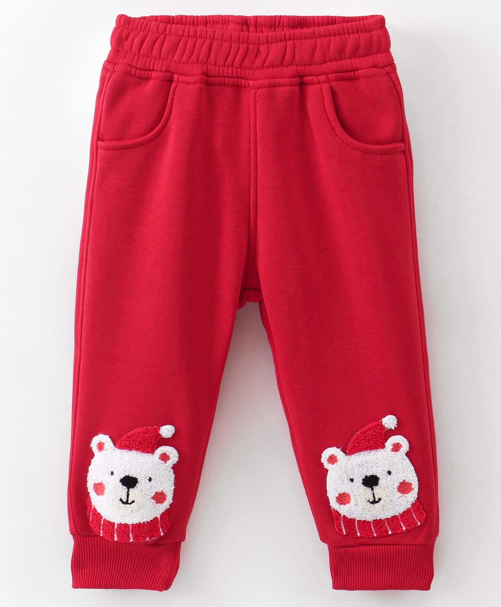 Little Kangaroos Full Length Fleece & Wollen Pant with Bear Applique - Red-picture-26