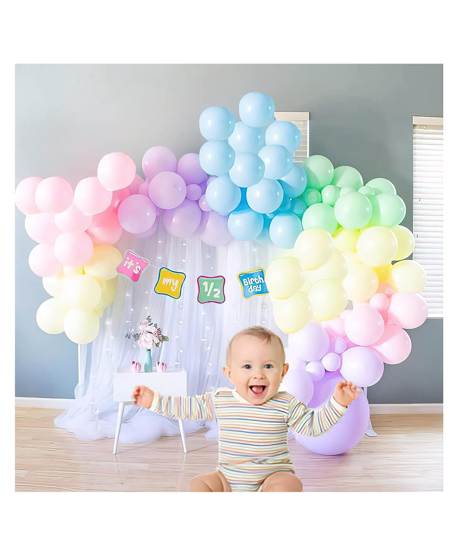Bubble Trouble  Half Birthday Decoration For Baby Boy  Girl Half  Bday Decor Photoshoot Items In Pastel Rainbow Net Pack Of - 59-image-49
