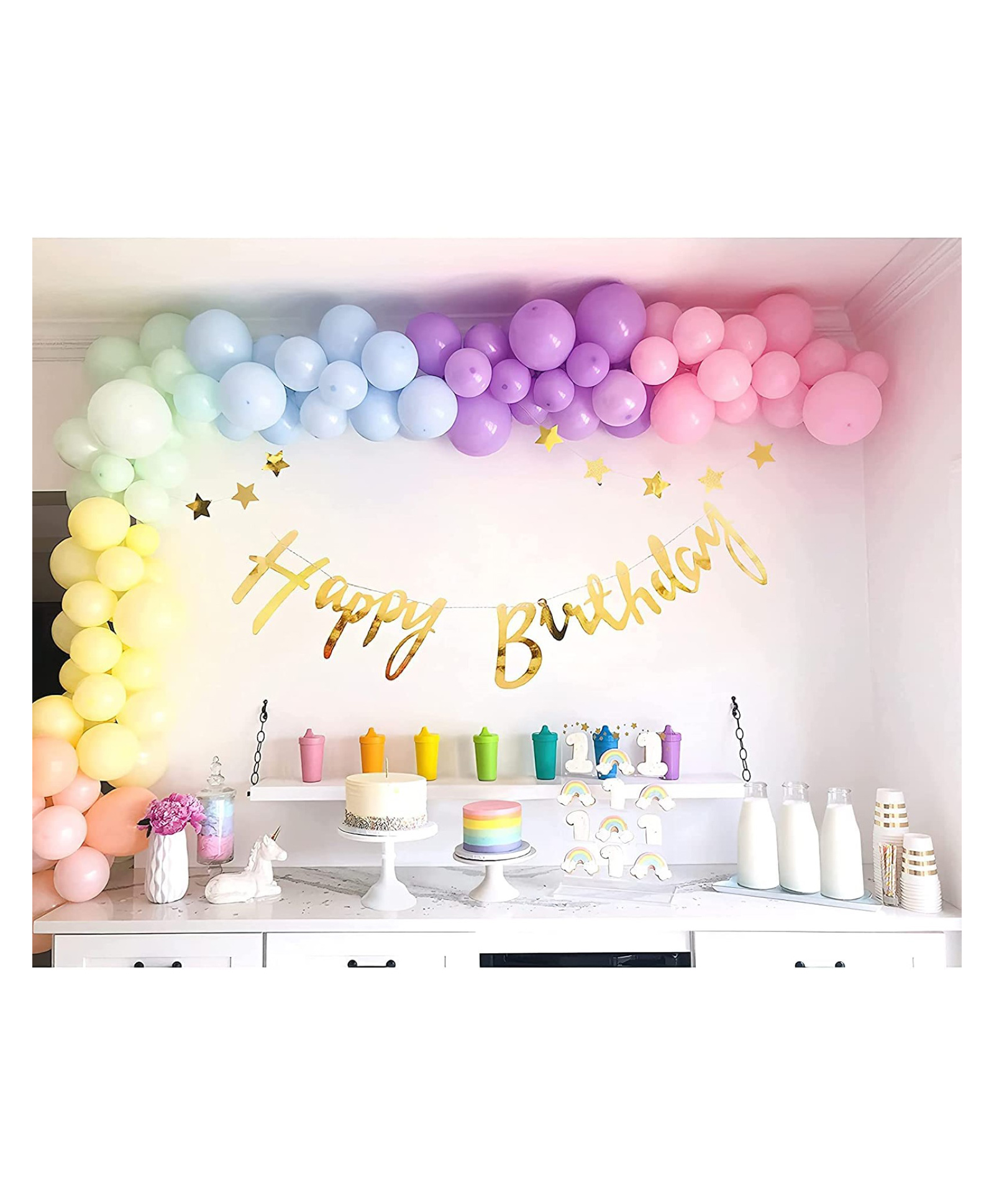 Bubble Trouble  Rainbow Theme Balloon Happy Birthday Decoration Items Kit with Pastel Pink - Pack of 53-image-30
