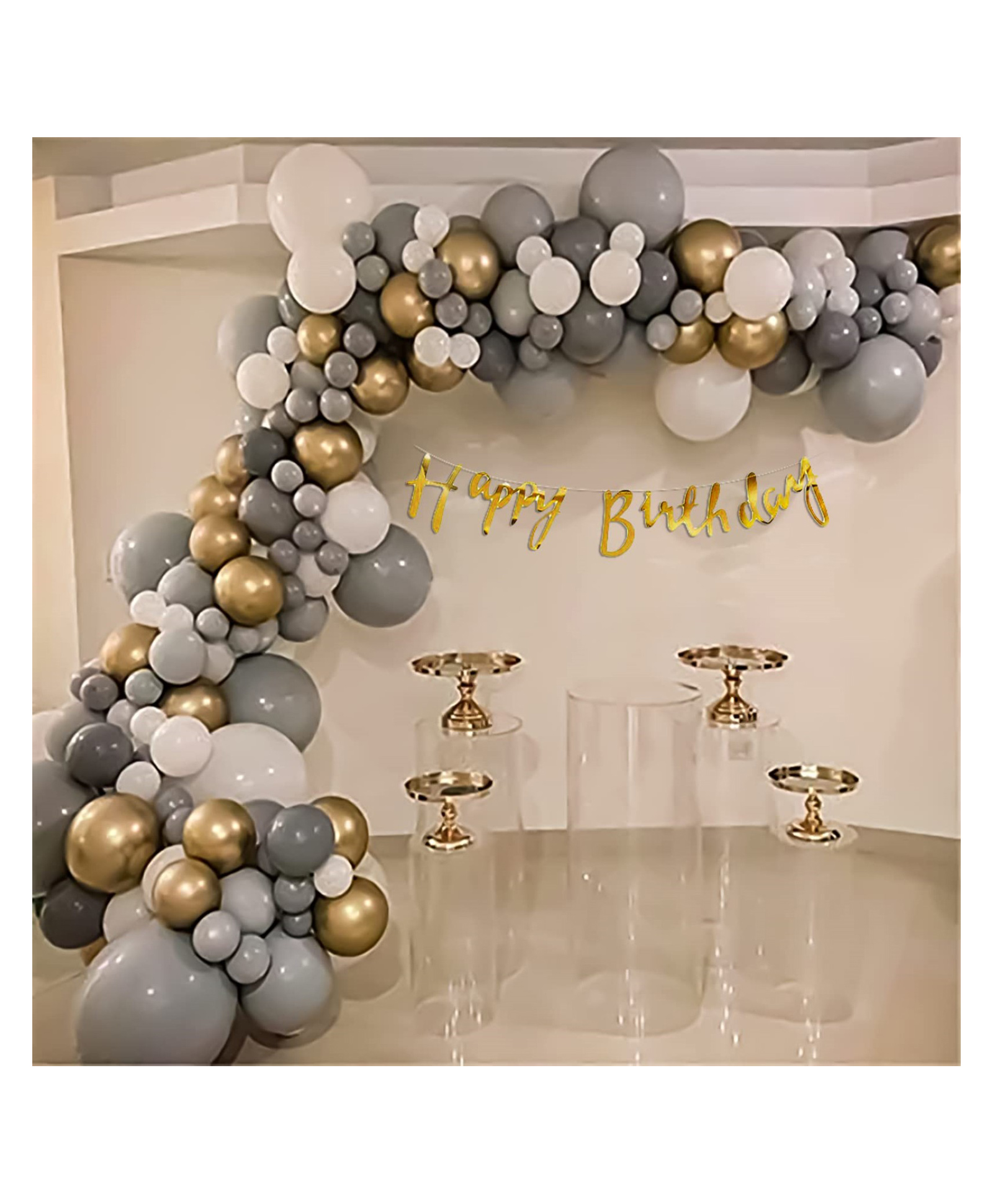 Bubble Trouble White & Grey DIY Happy Birthday Decoration Items for Girls Boys pack of 58-image-28