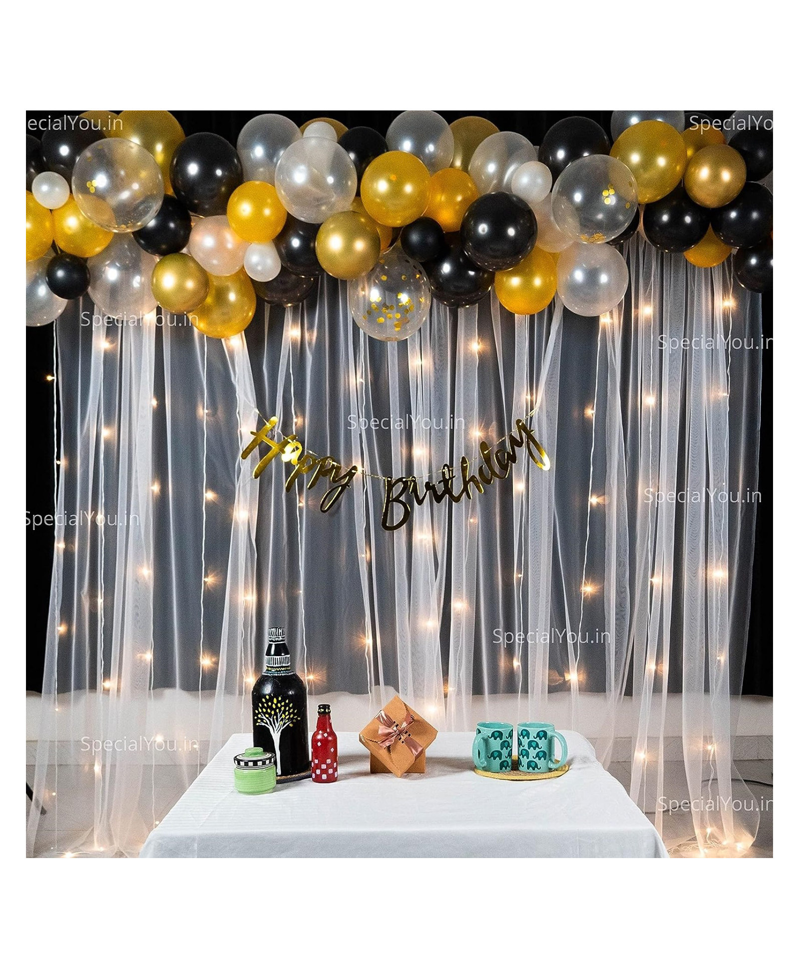 Bubble Trouble  Happy Birthday Decoration Items Combo Black & White Color Set Balloons Kit For  Pack Of 71 Item-image-3