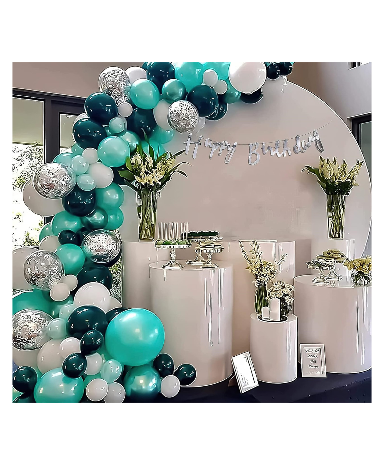 Bubble Trouble  Happy Birthday Decoration Items for girls & boys DIY Combo with Mint & Dark Green color set balloons kit pack of 67 items-image-44