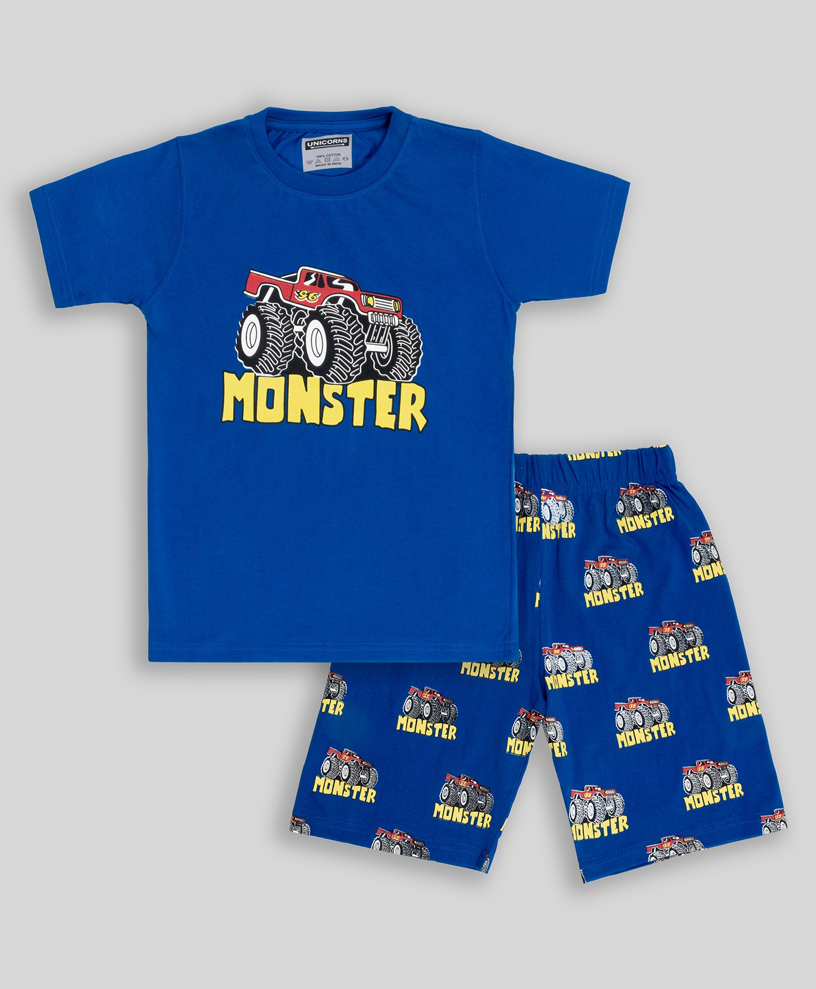 Unicorns Half Sleeves Monster Truck Printed Night Suit - Blue-picture-18