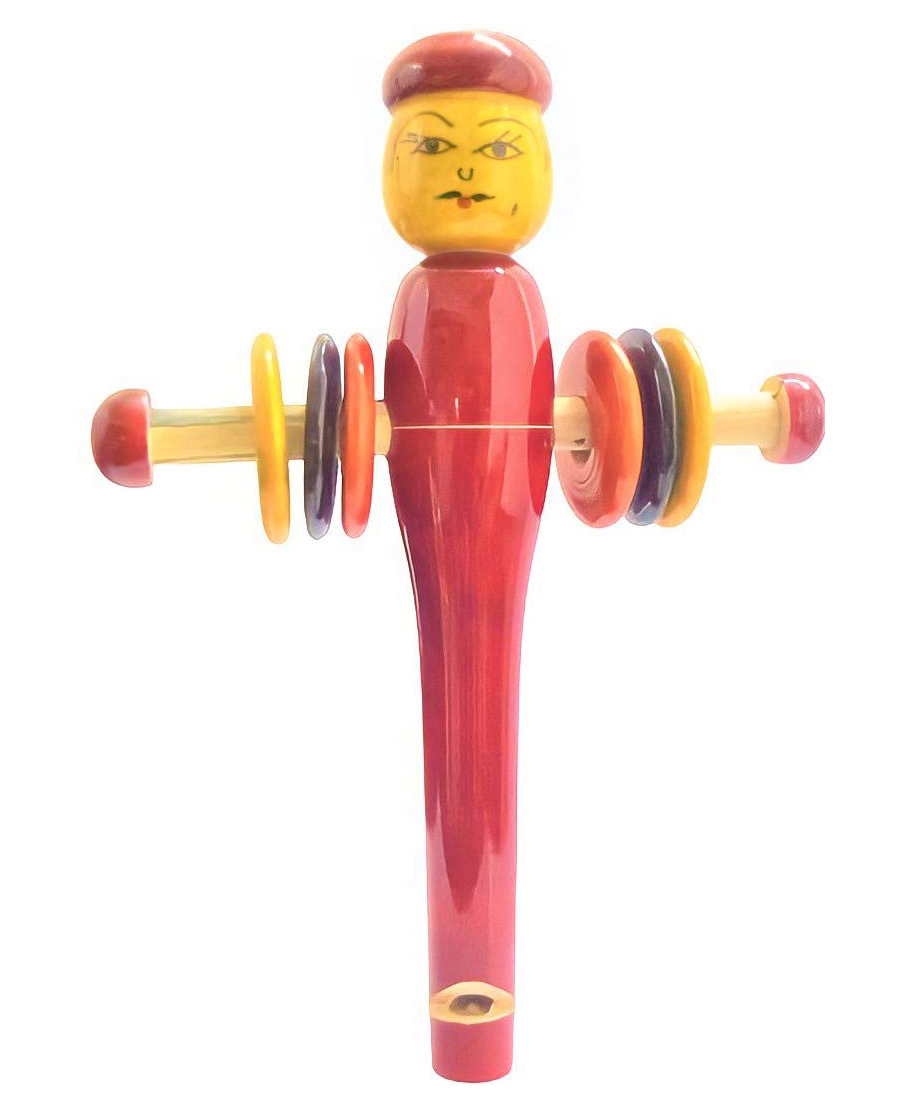 Funwood Games Wooden Eco-Friendly Multicolor Indian Traditional Whistle Man 2 in 1 Rattle Toy Set of 2 - Assorted Color-image-37