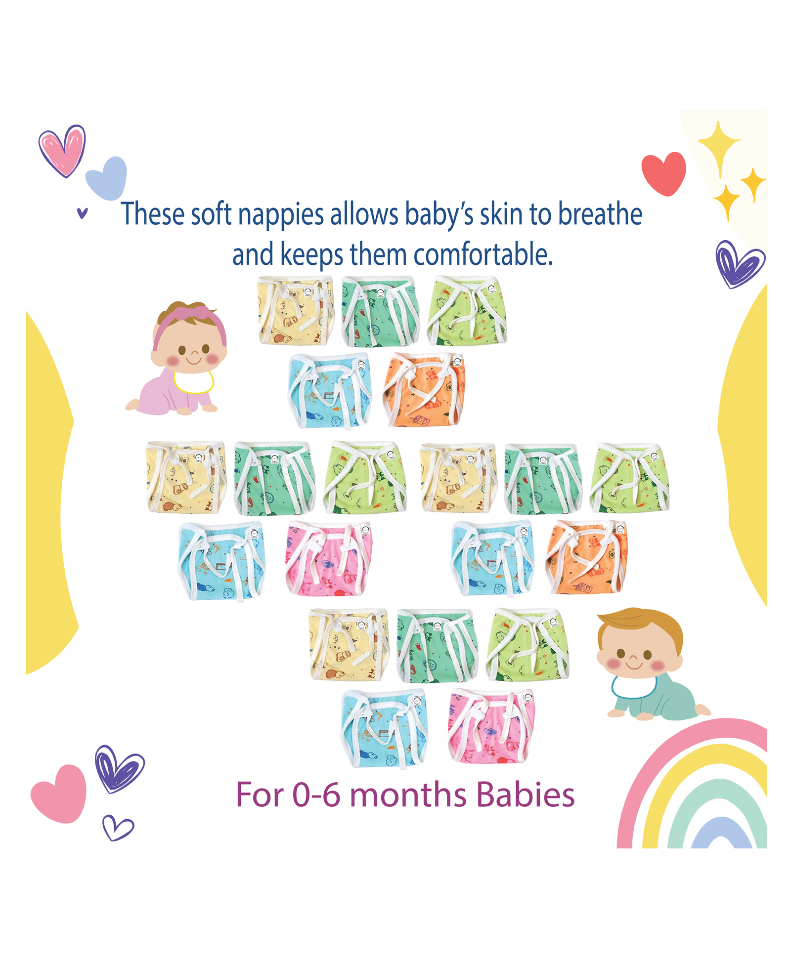 chrish Chirsh Newborn Baby Hosiery Cotton Cloth Single Layer Nappies Pack of 20 pcs - Multi-picture-17