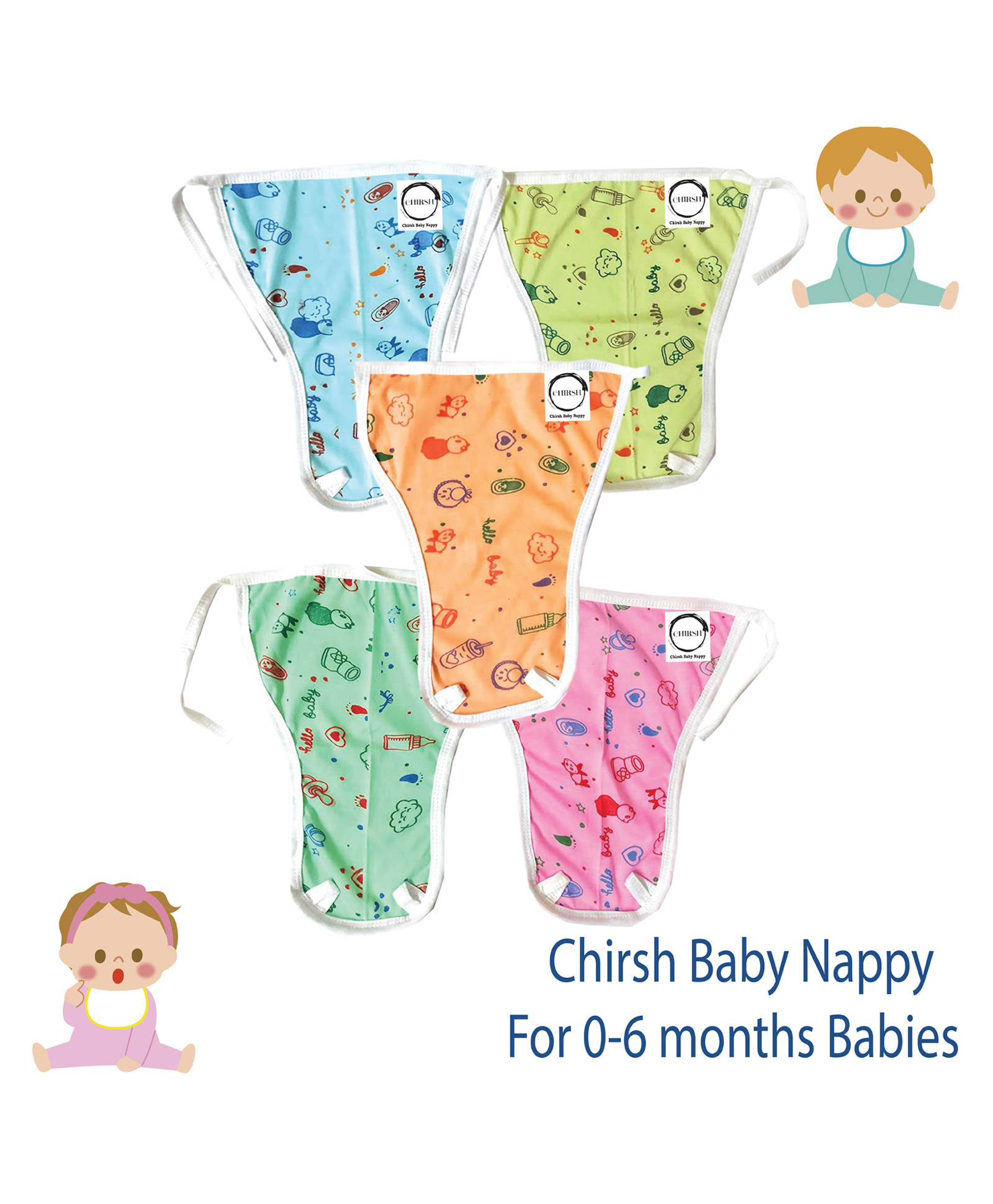 chrish Chirsh Cloth Nappy Newborn Pack of 5 Pcs - Multicolour-picture-24
