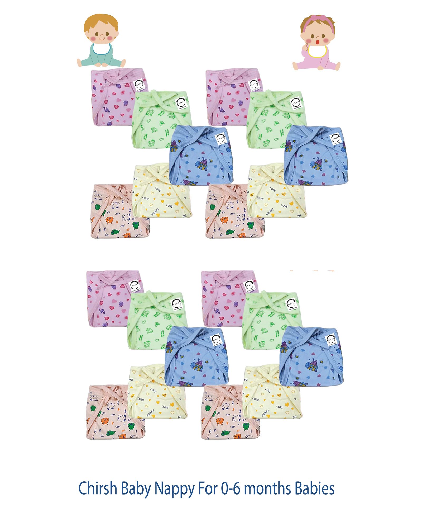 chrish Chirsh Baby Nappies Hosiery Cotton Cloth Washable And Reusable Diapers For New Born Pack Of 20- Multicolour-picture-14