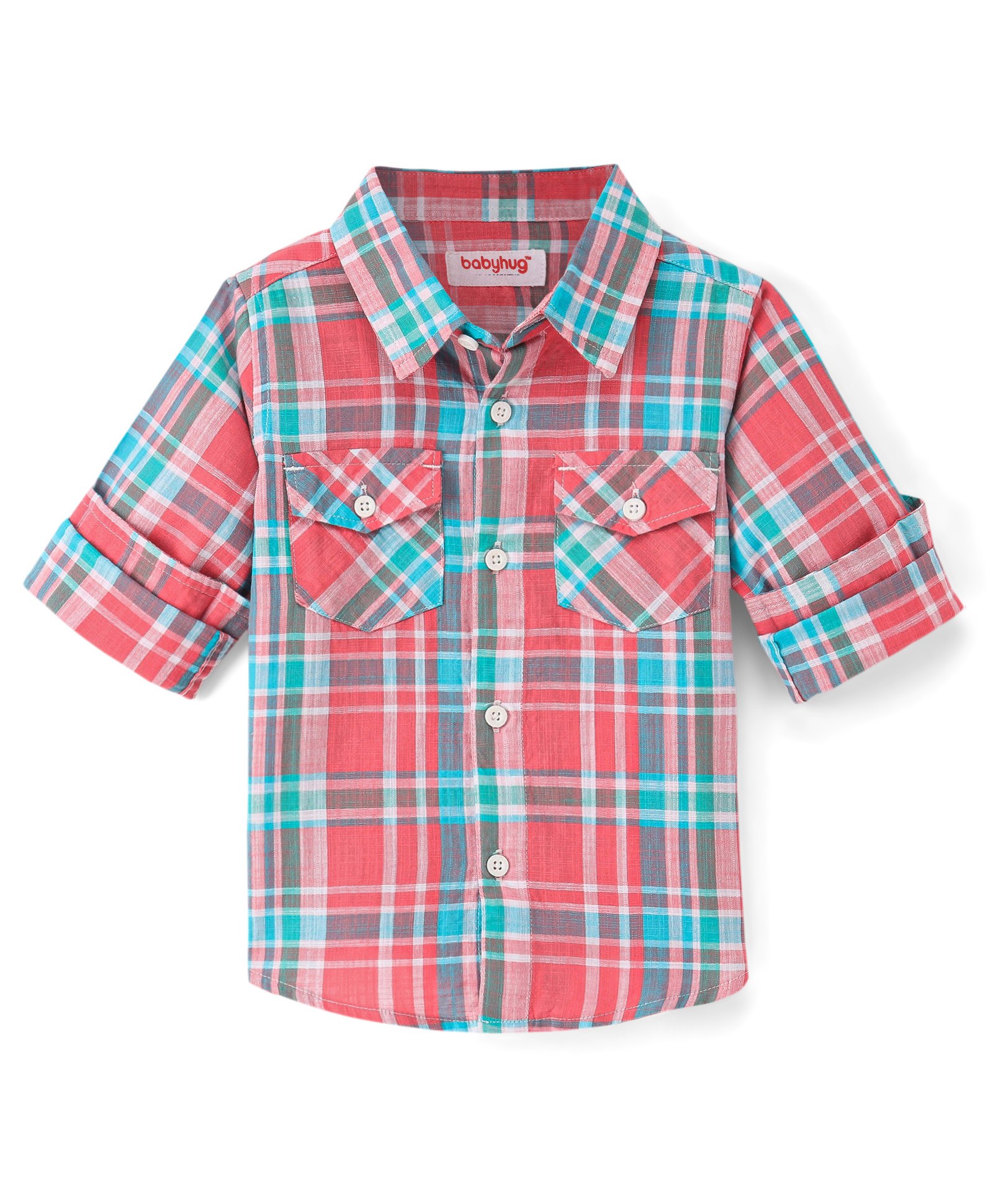 Babyhug 100% Cotton Woven Full Sleeves Checkered Shirt - Pink & Green-picture-27