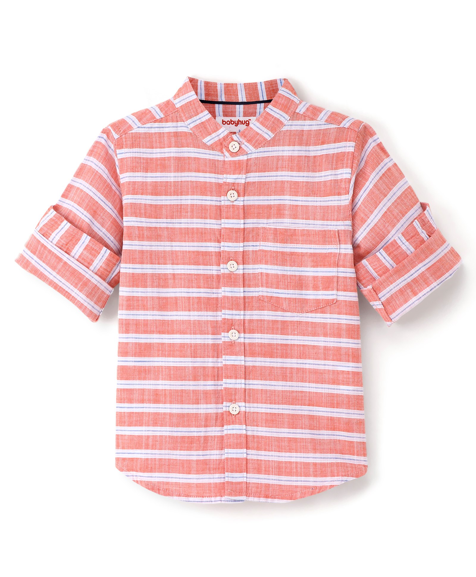 Babyhug 100% Cotton Woven Full Sleeves Striped Shirt with Pocket - Orange-image-40